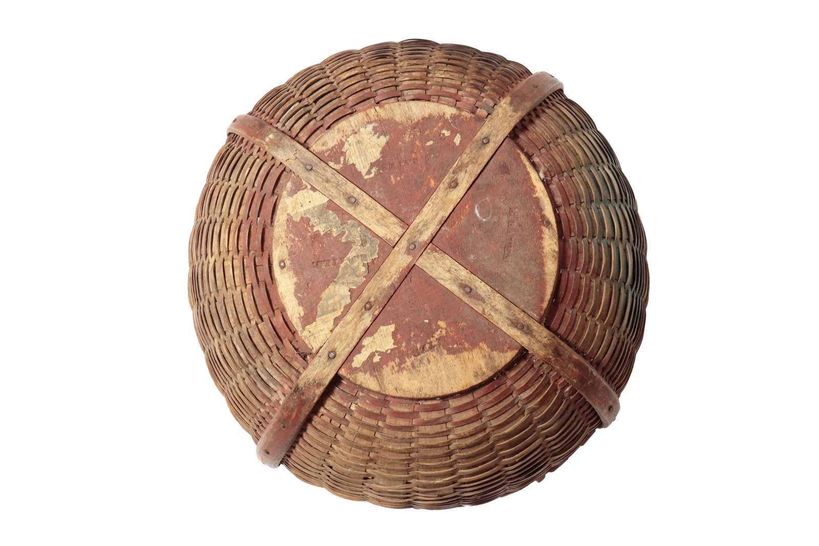 LARGE HANDLED BASKET WITH ORIGINAL PAINT, SIGNED "E. BATES". - 7
