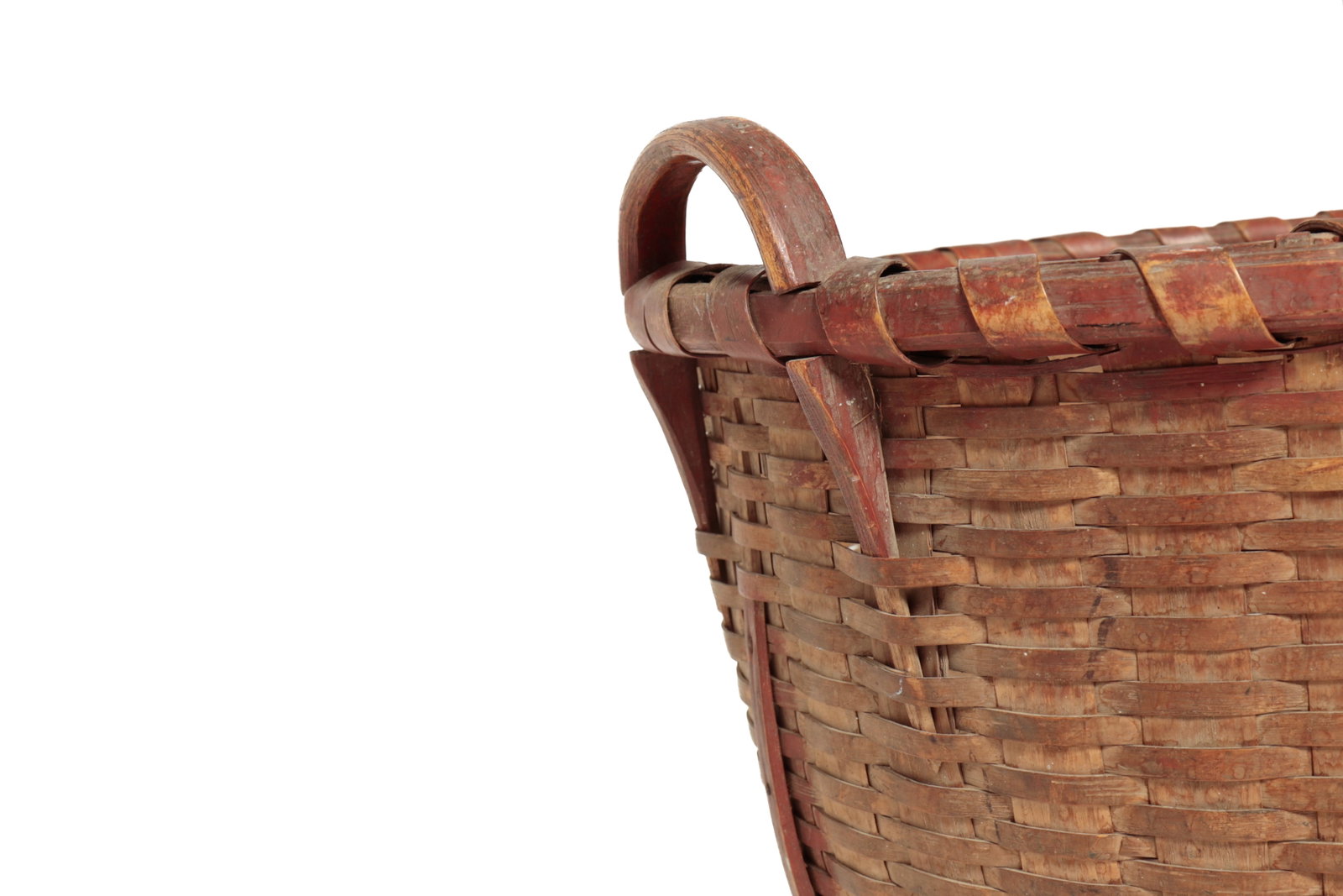 LARGE HANDLED BASKET WITH ORIGINAL PAINT, SIGNED "E. BATES". - 9