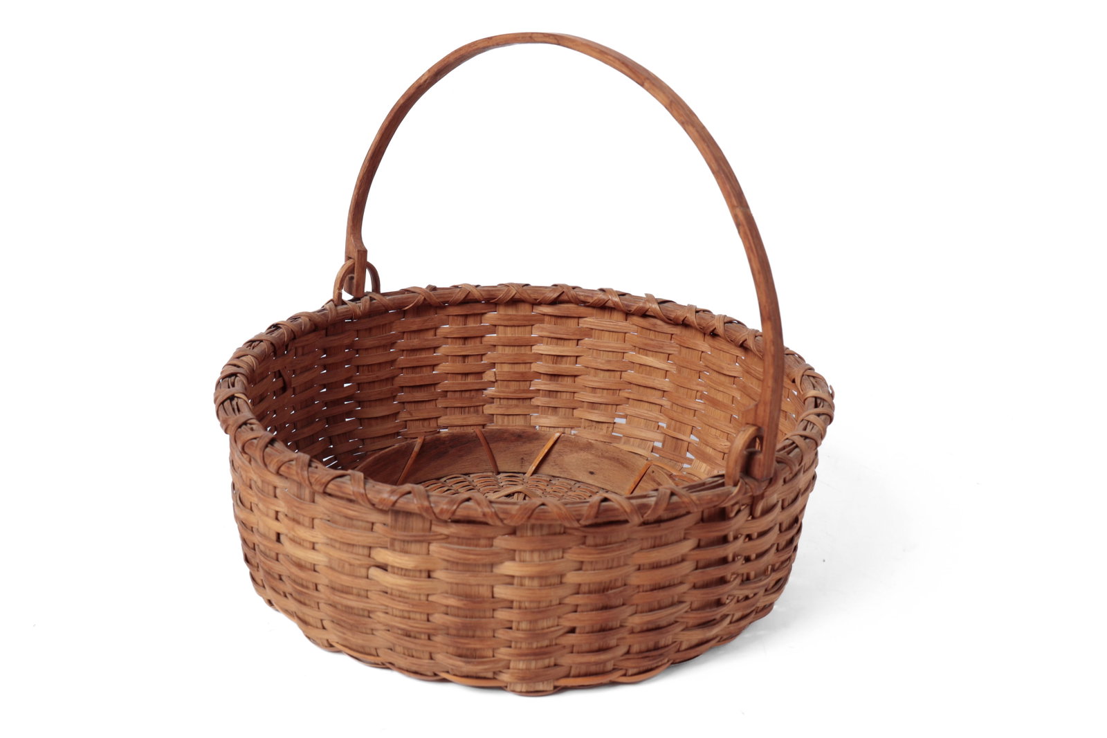 SWING HANDLED WOVEN SPLINT PIE BASKET. (1 of 8)