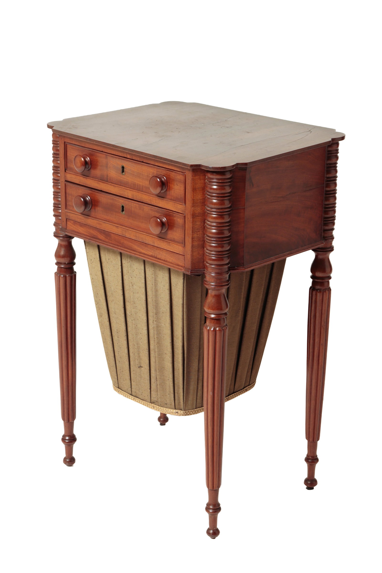 SHERATON MAHOGANY TWO-DRAWER WORK TABLE WITH SEWING BAG. (1 of 10)