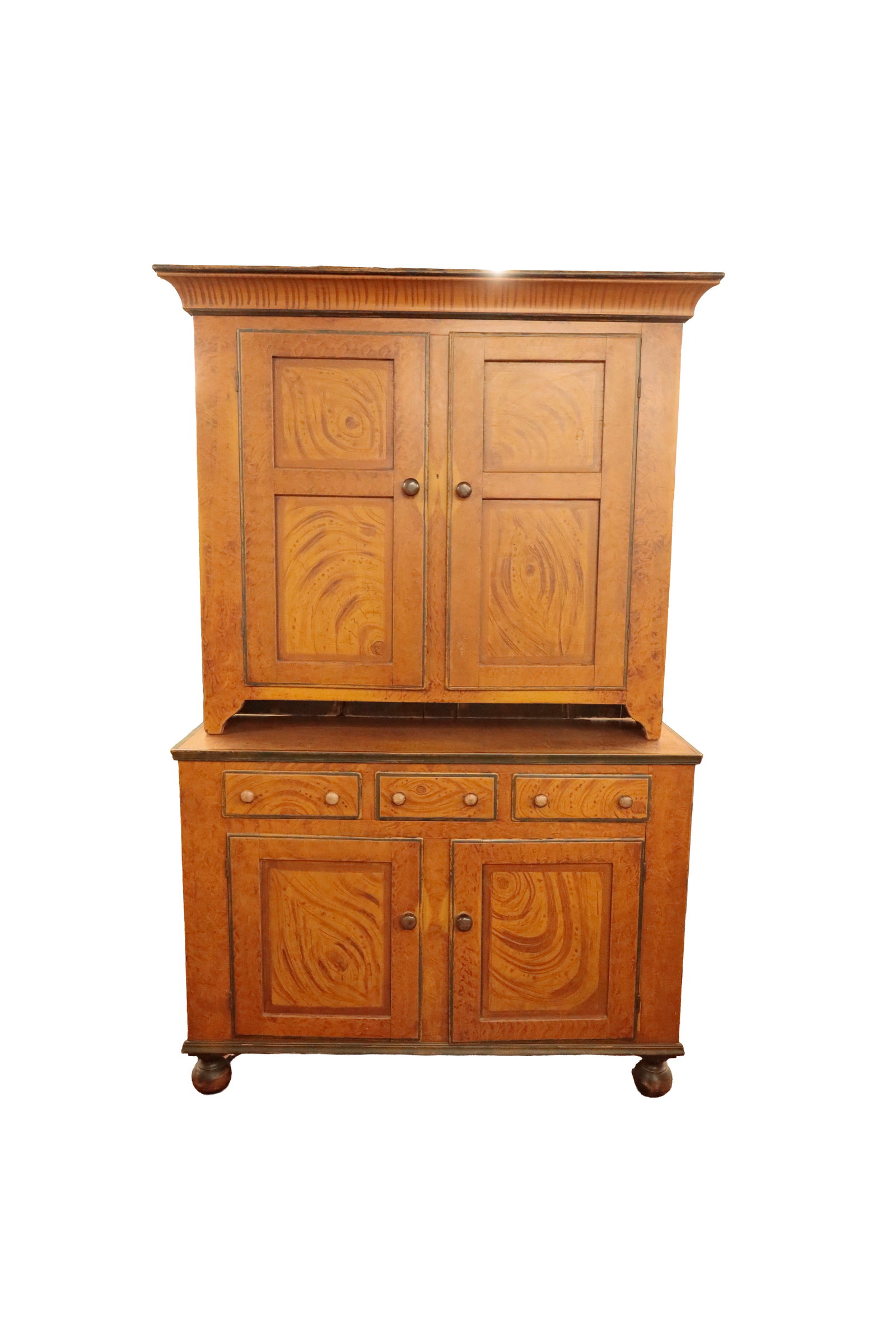 PENNSYLVANIA GRAIN-PAINTED STEPBACK CUPBOARD. (1 of 5)