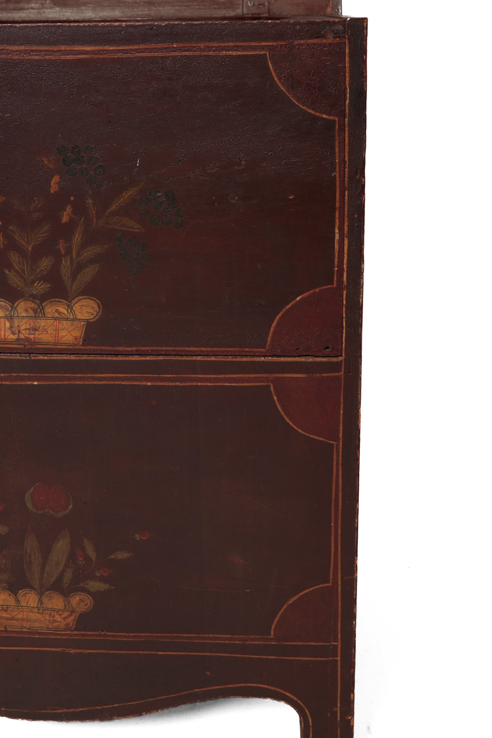 PAINT-DECORATED COMMODE WITH A SPLINT BASKET BACKPACK. - 8