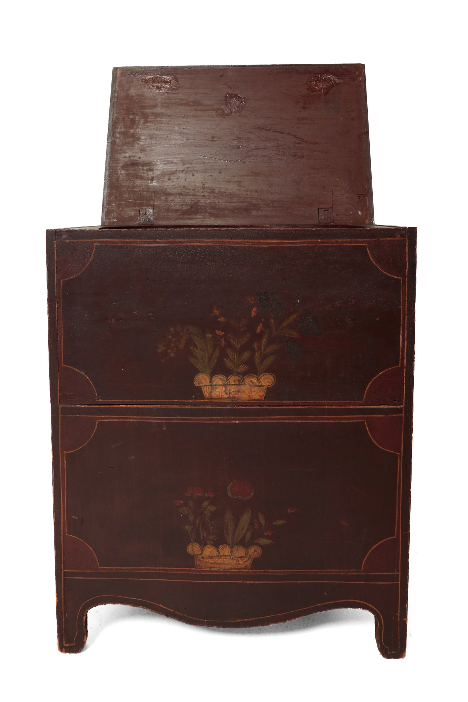 PAINT-DECORATED COMMODE WITH A SPLINT BASKET BACKPACK. - 9