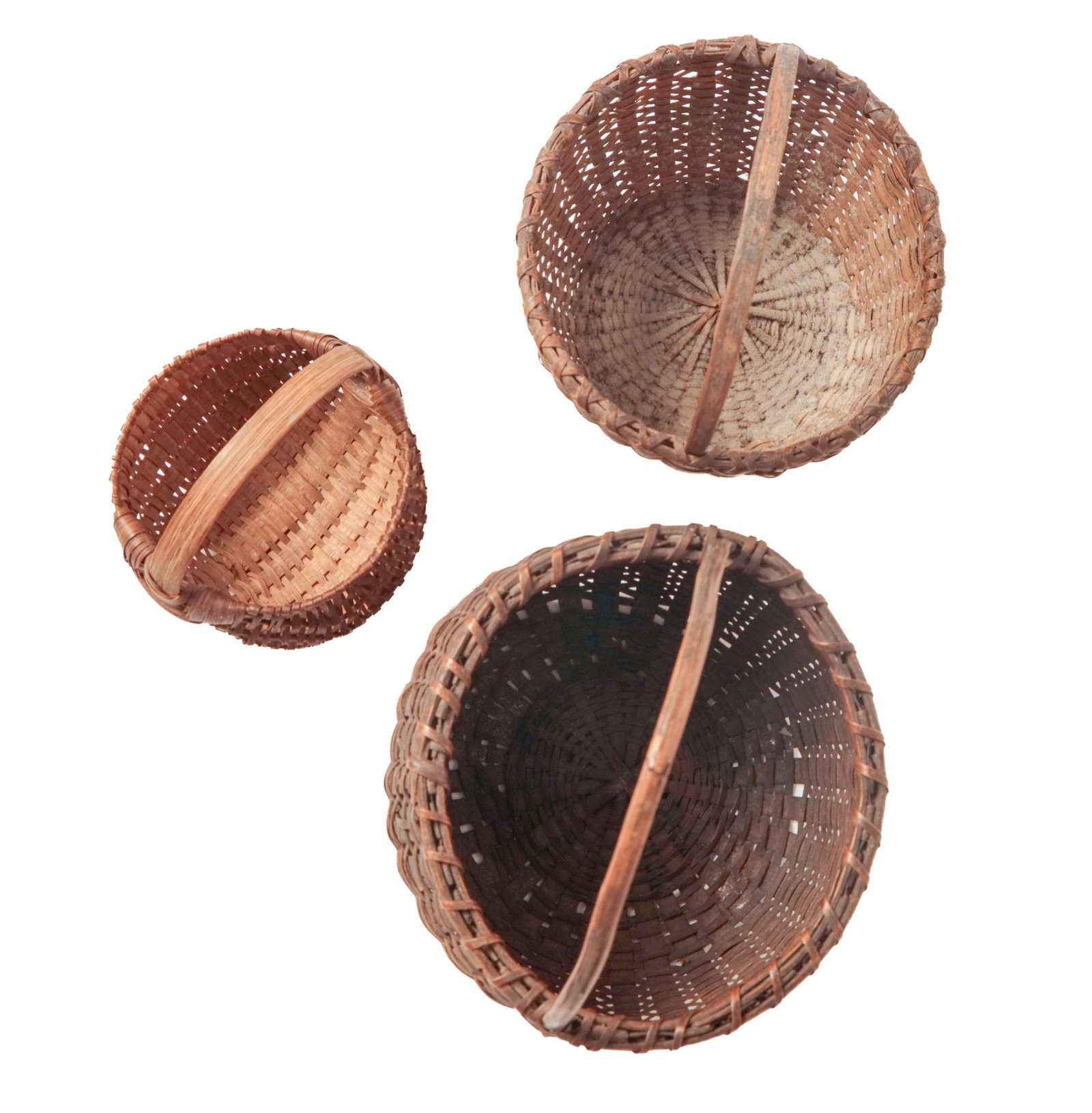 THREE DIMINUTIVE HANDLED BASKETS. - 12