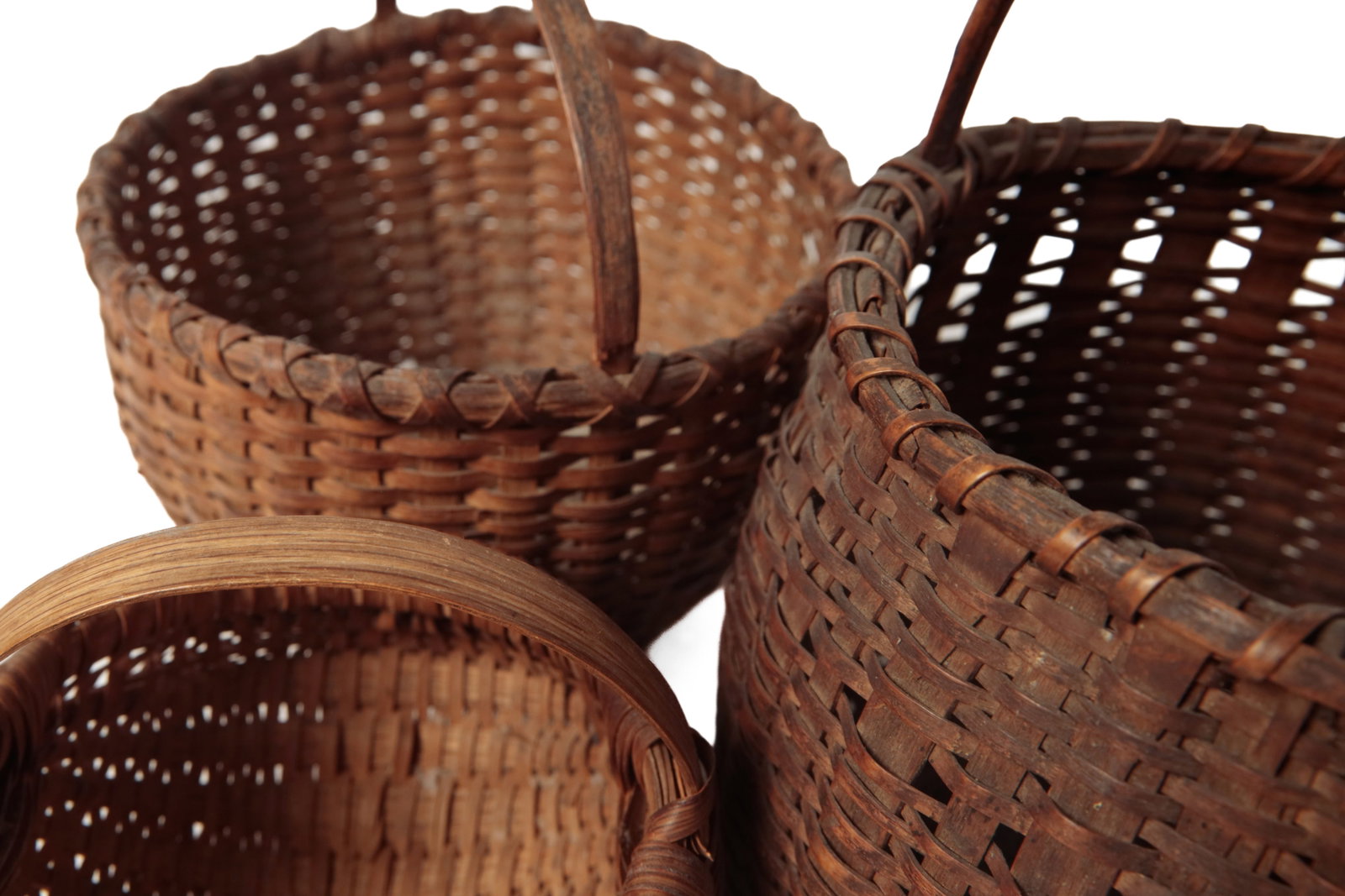 THREE DIMINUTIVE HANDLED BASKETS. - 13