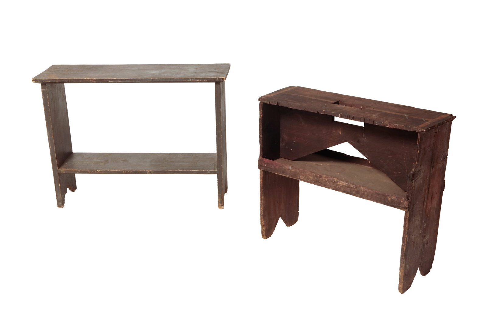 COUNTRY BUCKET BENCH AND HANDLED BENCH IN ORIGINAL PAINT. (1 of 9)