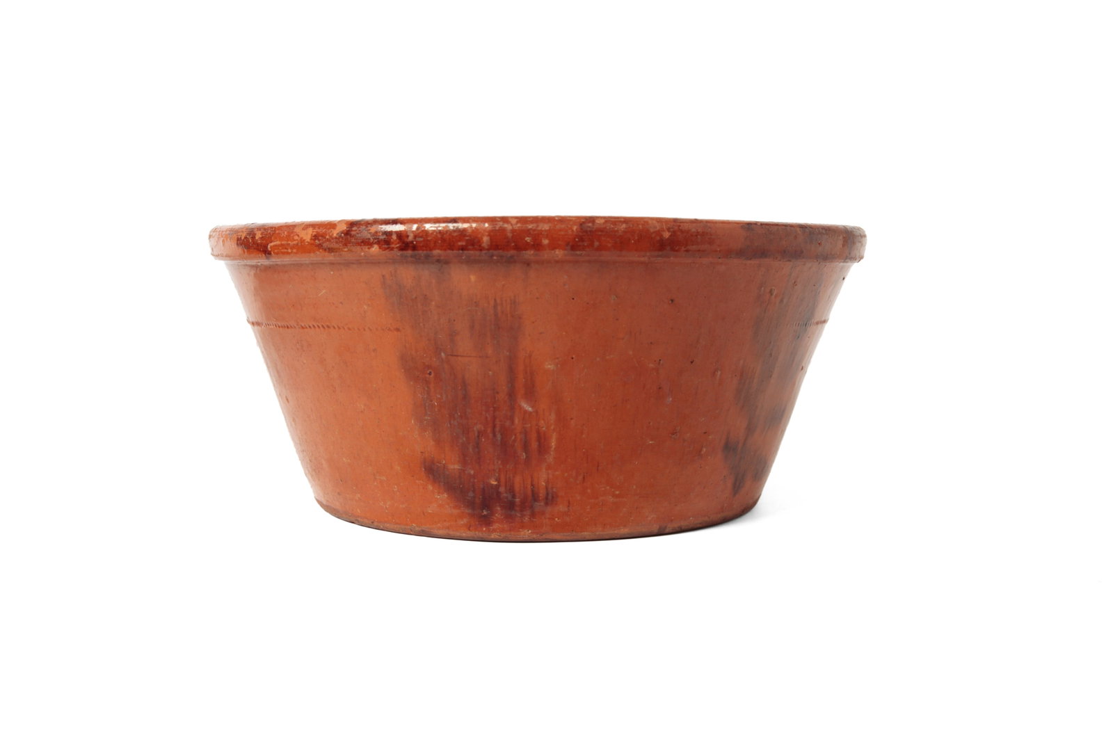 LARGE GLAZED REDWARE BOWL. - 2