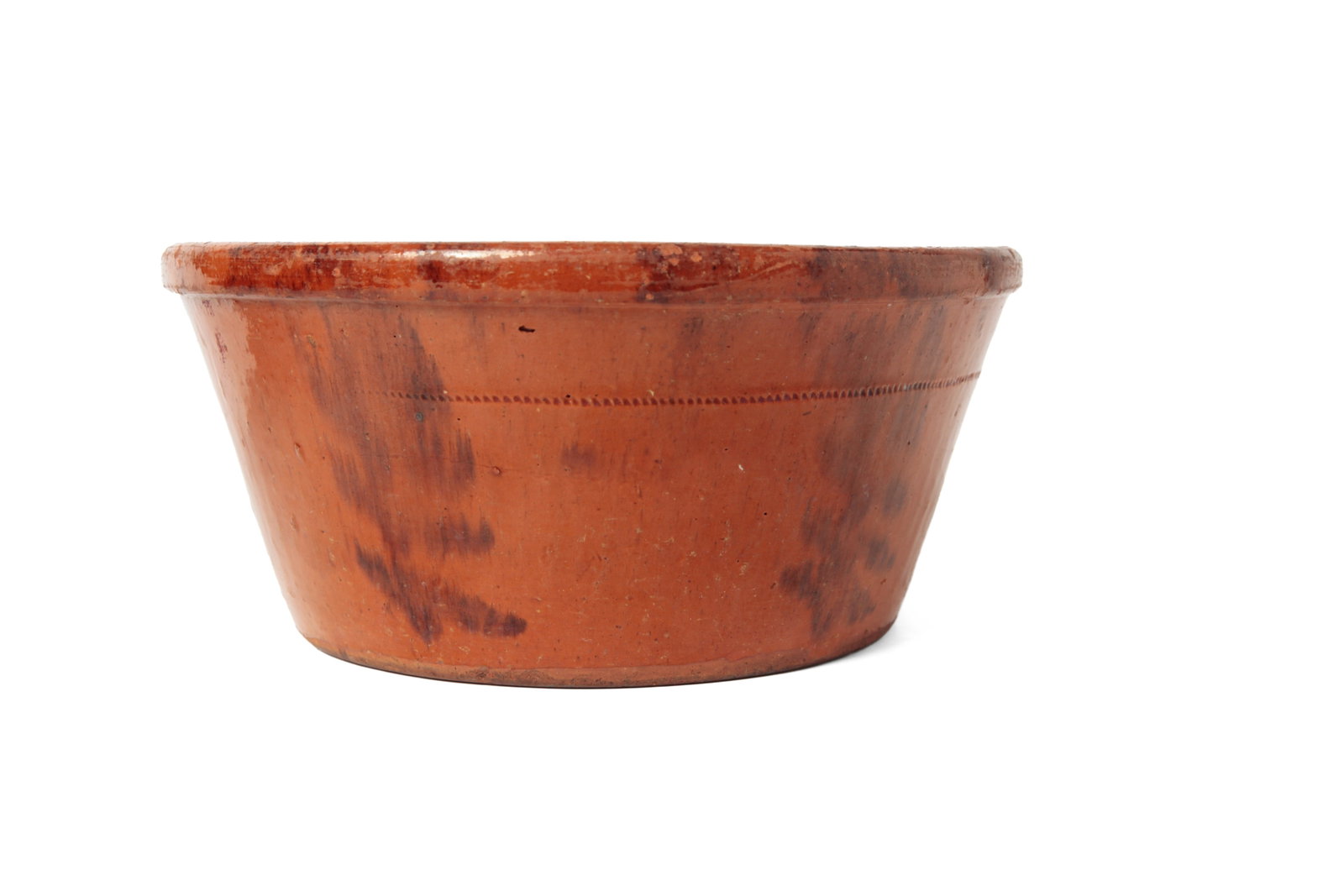 LARGE GLAZED REDWARE BOWL. - 3
