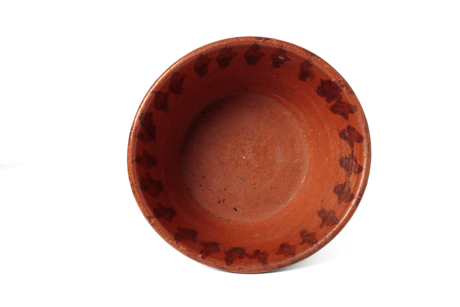 LARGE GLAZED REDWARE BOWL. - 4