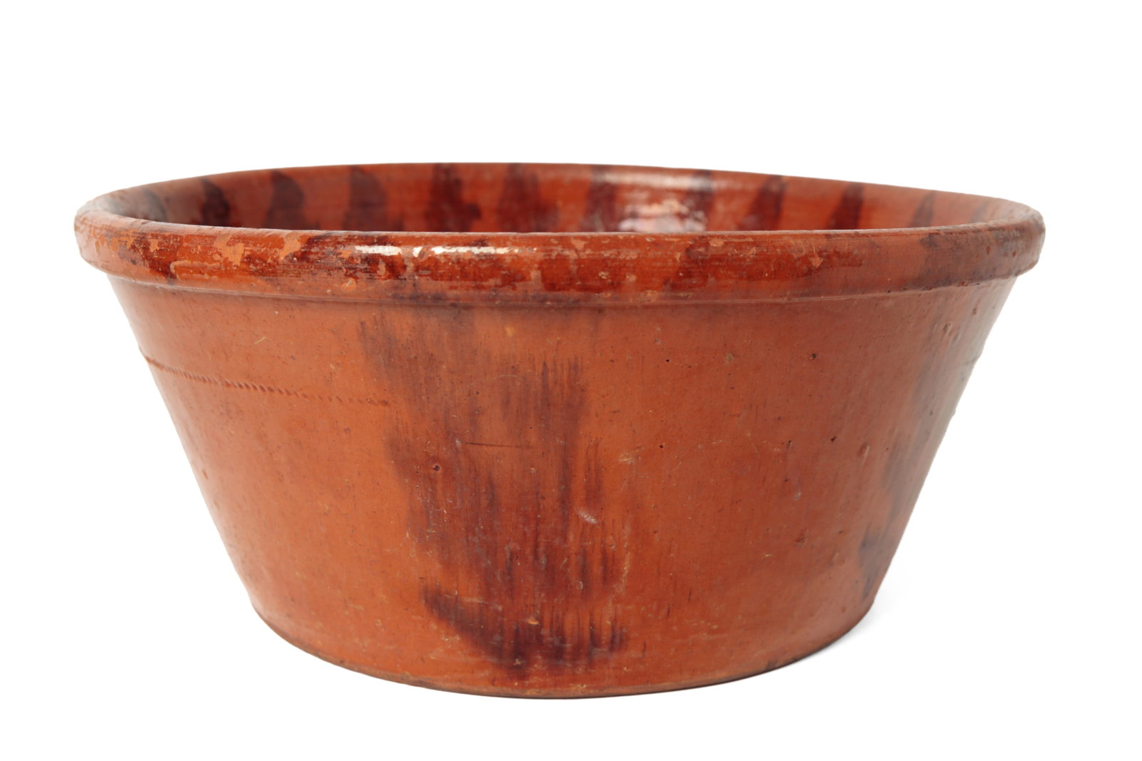 LARGE GLAZED REDWARE BOWL. - 7
