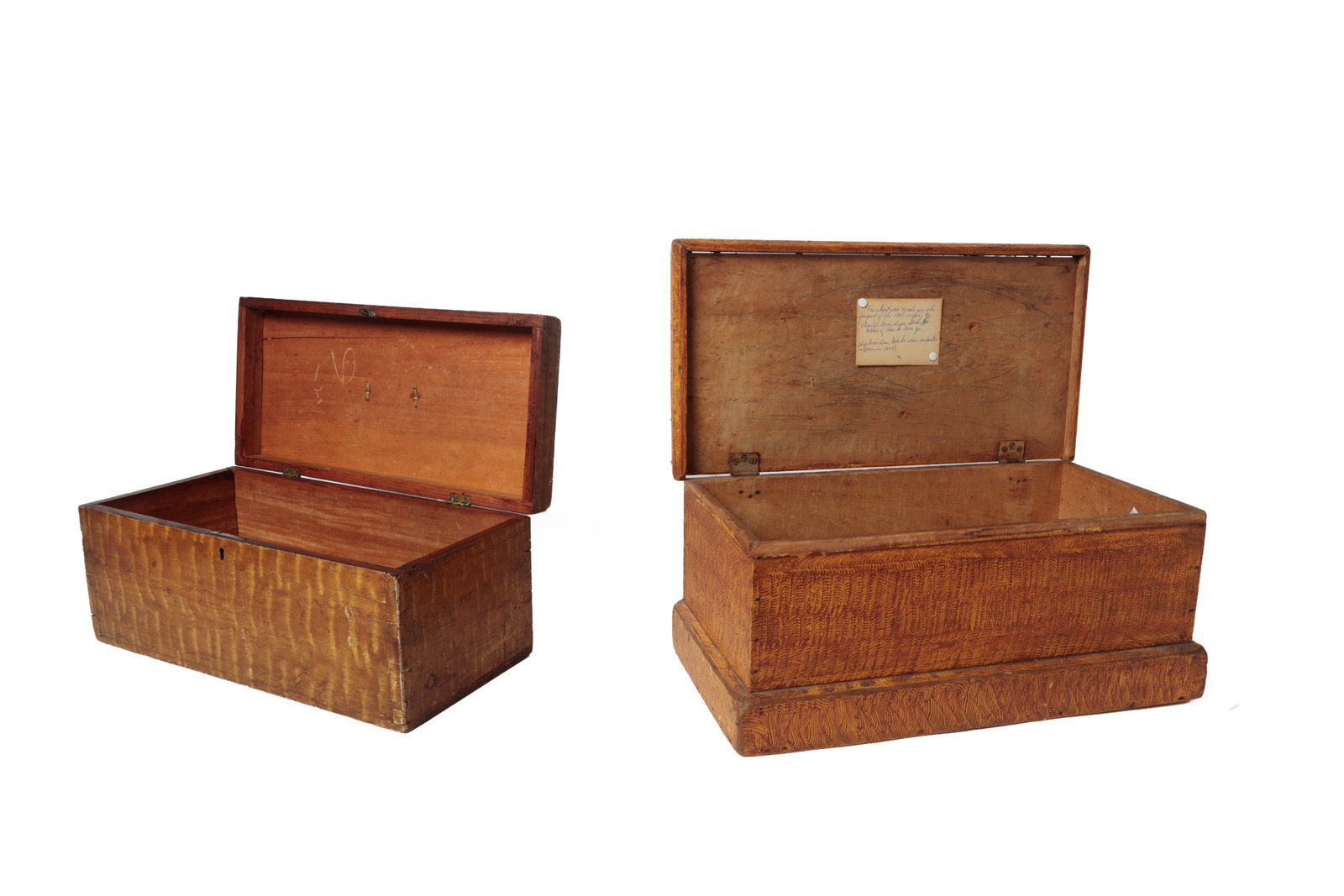 GRAIN-PAINTED DOCUMENT BOX AND A MINIATURE BLANKET BOX. (1 of 20)