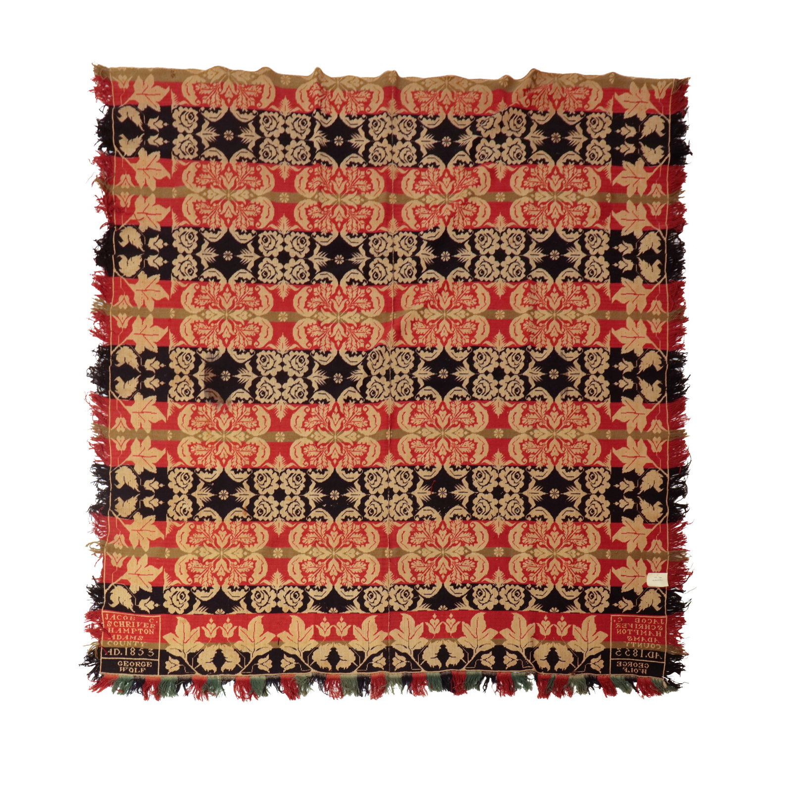 HAMPTON, ADAMS COUNTY, PENNSYLVANIA JACQUARD COVERLET BY JACOB C. SCHRIVER FOR GEORGE WOLF, DATED (1 of 3)