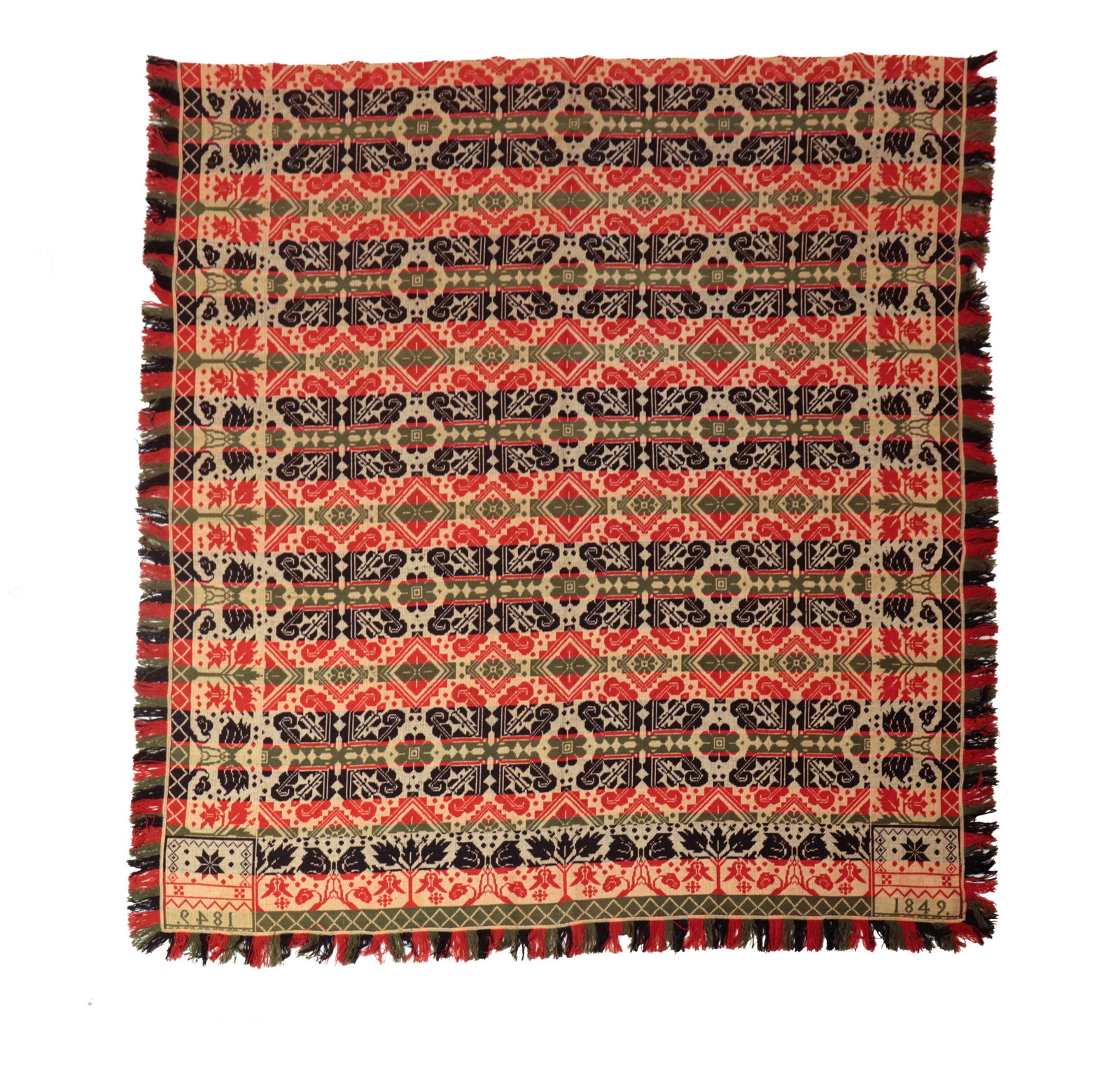 JACQUARD COVERLET DATED 1849. (1 of 4)