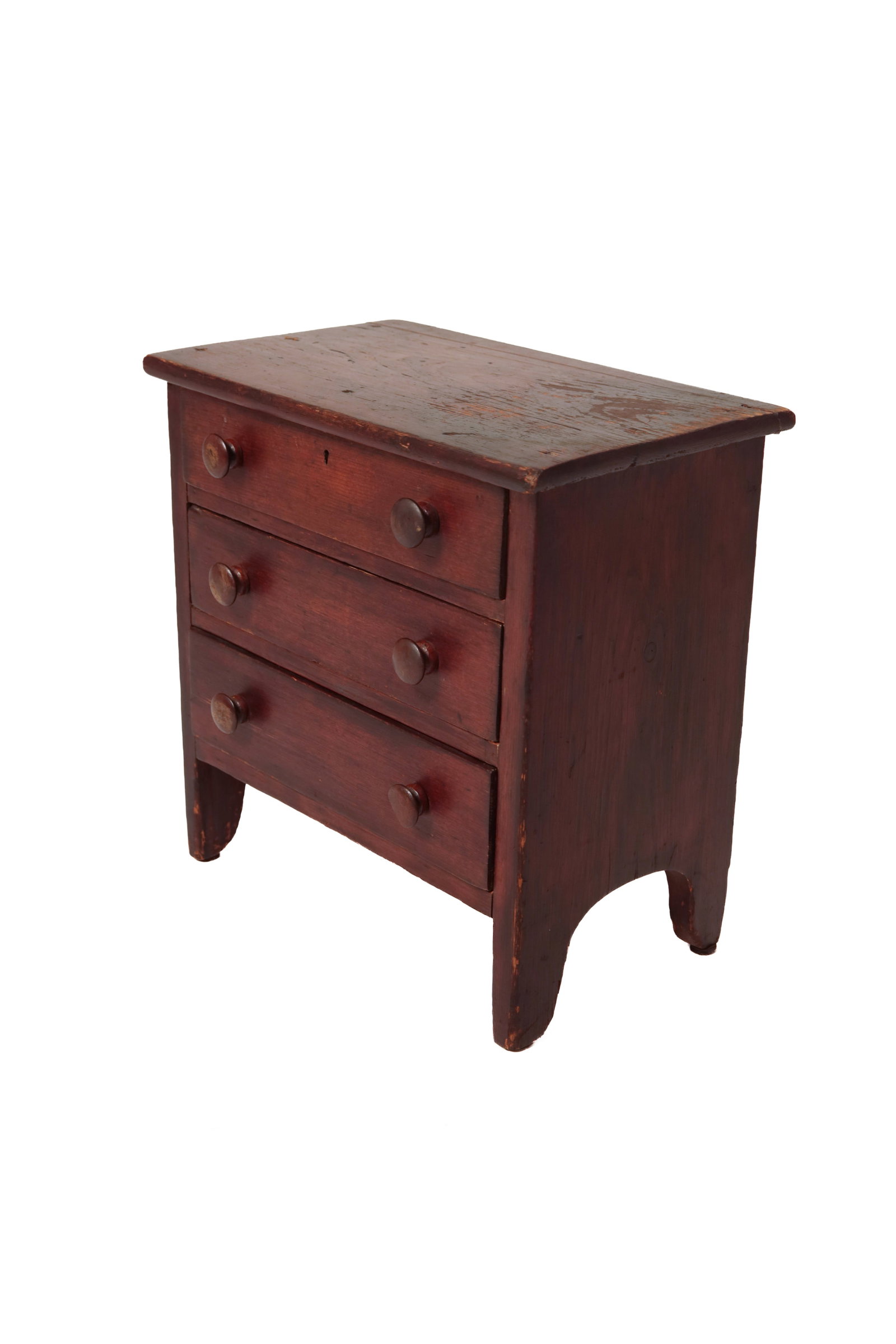 MINIATURE VERMONT THREE-DRAWER CHEST, DATED 1892. (1 of 8)