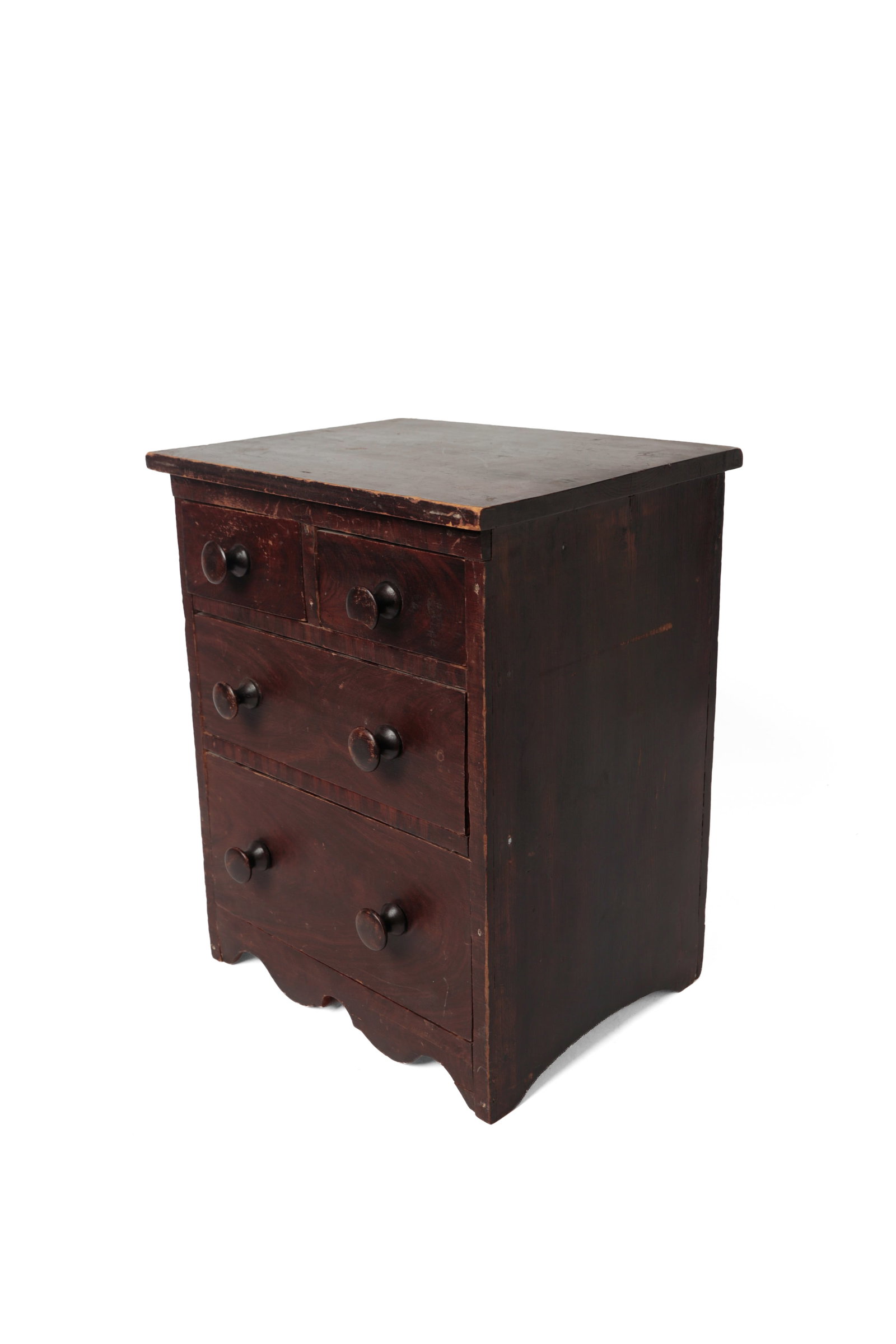 MINIATURE FOUR-DRAWER CHEST WITH GRAIN-PAINTED DECORATION. (1 of 10)