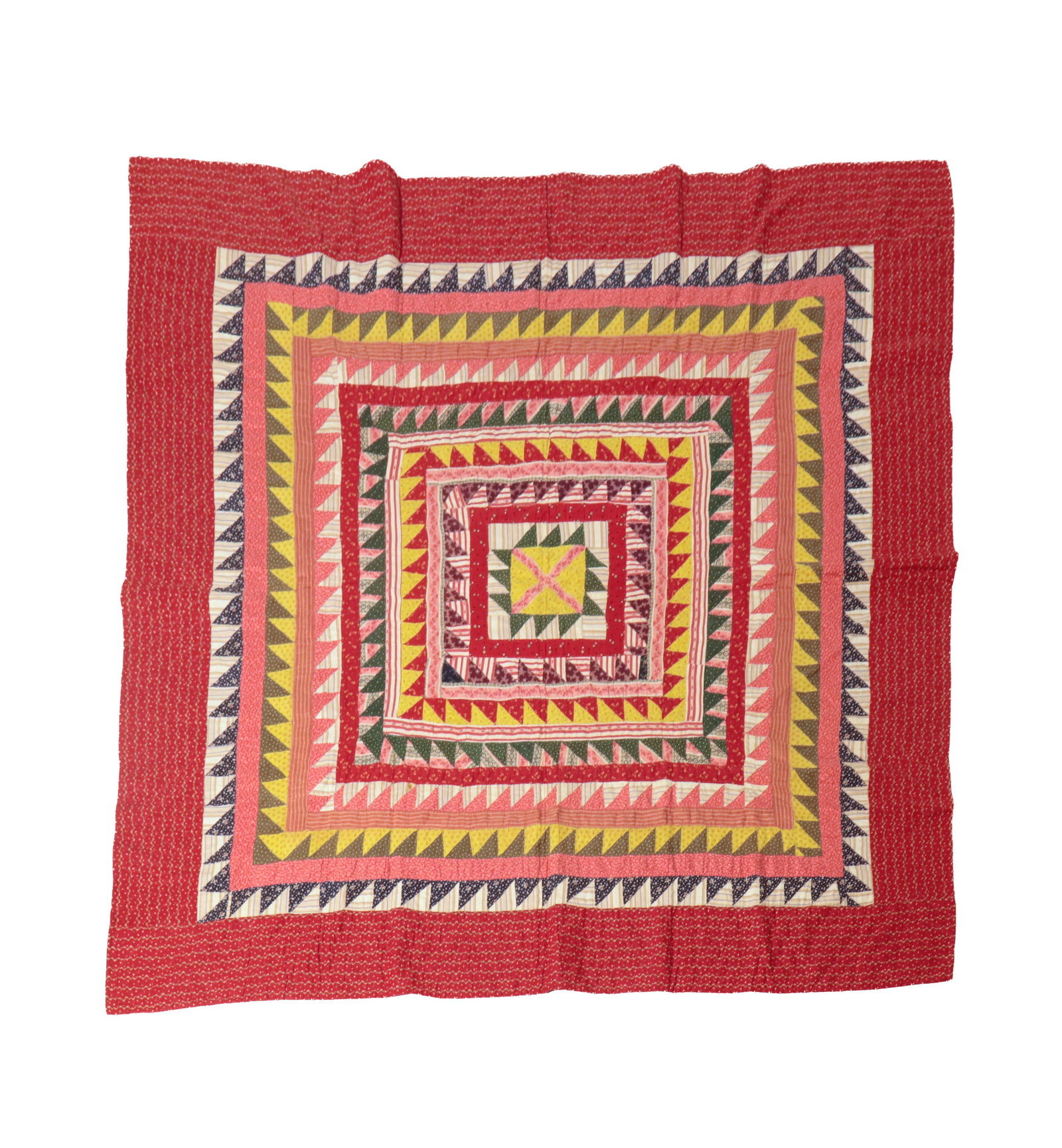 HAND-STITCHED PIECED COTTON PENNSYLVANIA QUILT. (1 of 3)