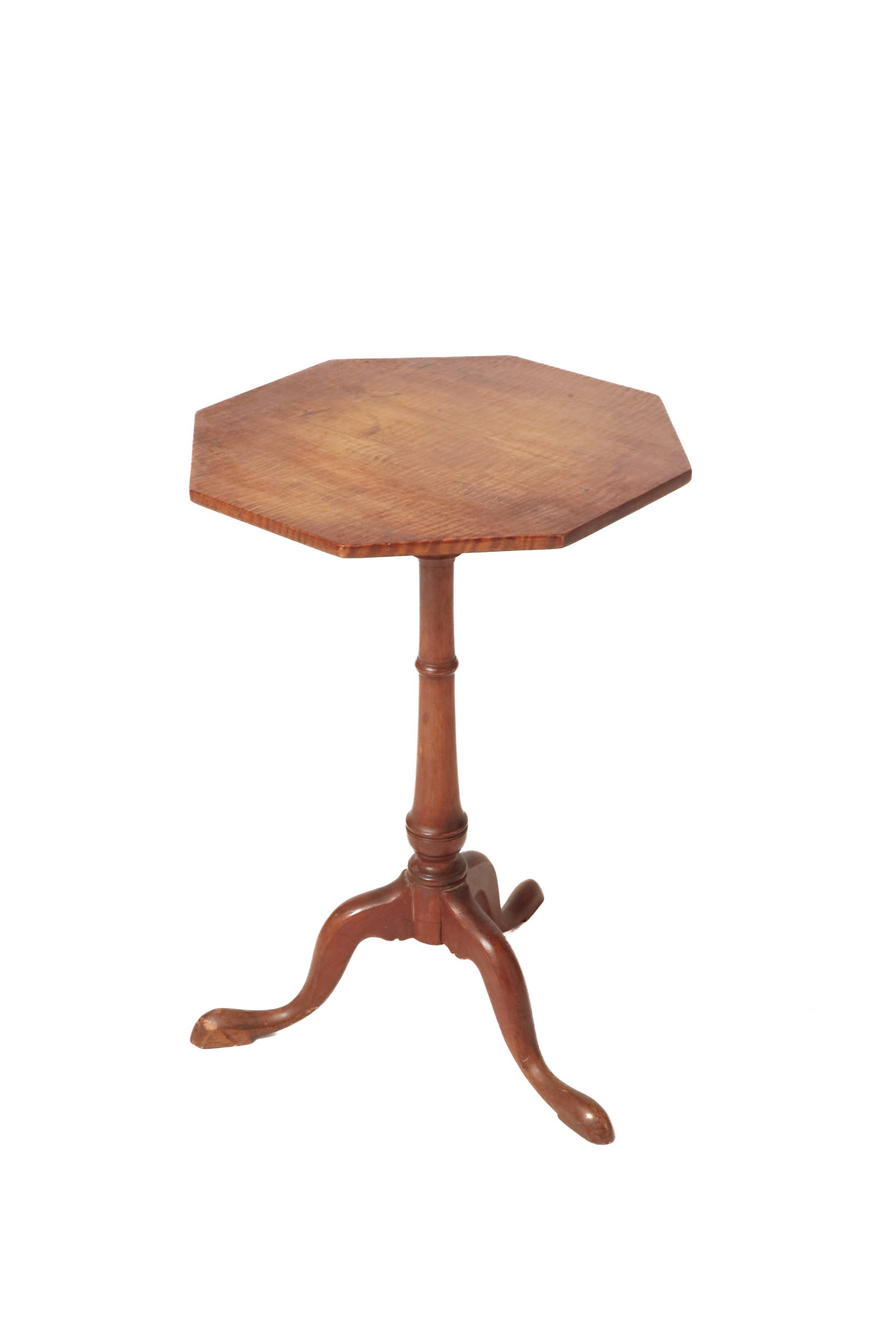 TIGER MAPLE OCTAGONAL TOP CANDLESTAND. (1 of 8)