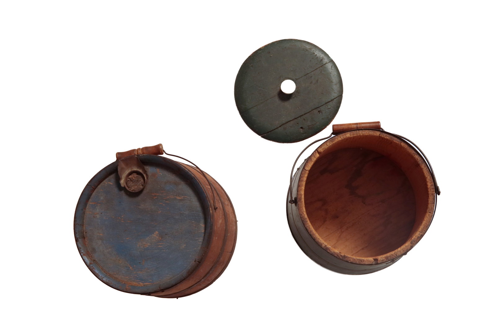 TWO STAVED BUCKETS IN ORIGINAL PAINT. - 4