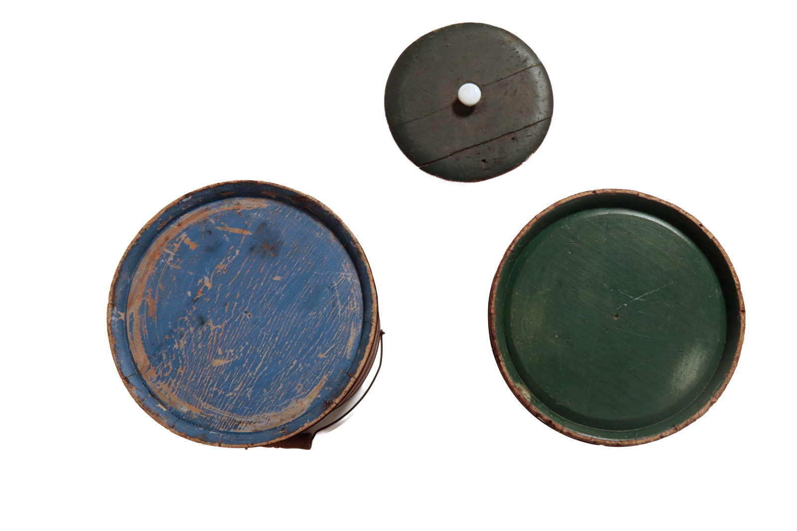 TWO STAVED BUCKETS IN ORIGINAL PAINT. - 5