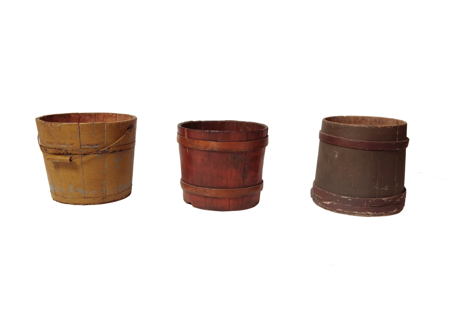 THREE STAVED BUCKETS. - 2