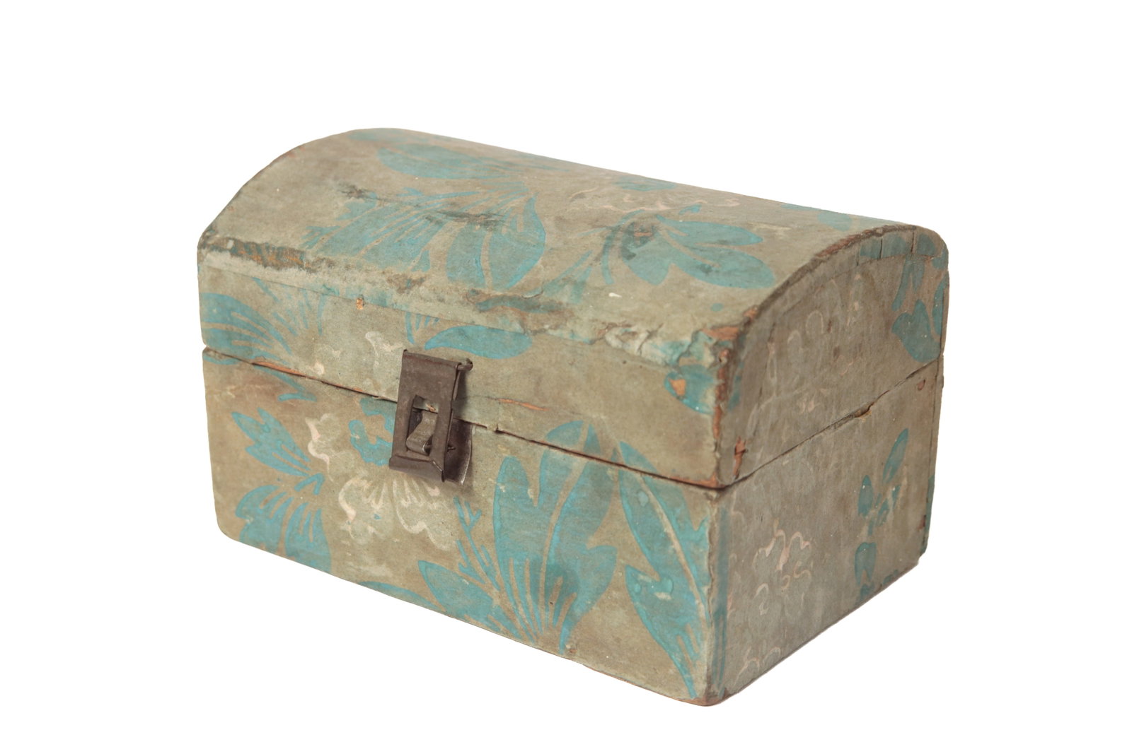DIMINUTIVE DOME TOP WALLPAPER-COVERED WOOD BOX. (1 of 9)