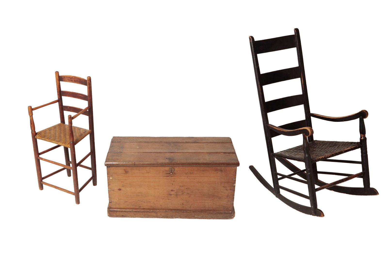 TWO LADDERBACK CHAIRS AND A TOOL CHEST. (1 of 15)