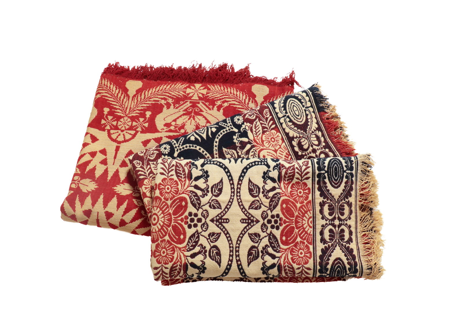 TWO JACQUARD COVERLETS IN TWO SECTIONS. (1 of 8)