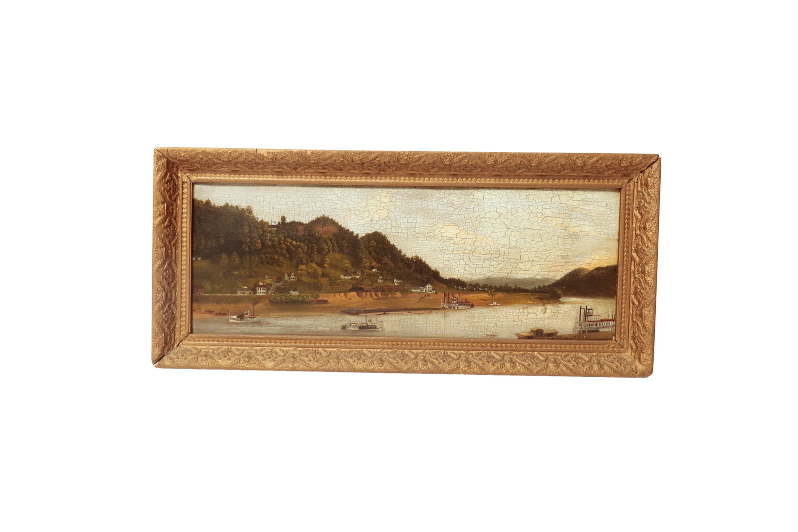 OIL ON ARTIST BOARD OF OHIO RIVER AT GALLIPOLIS, OHIO, SIGNED E.M. SILL. (1 of 3)
