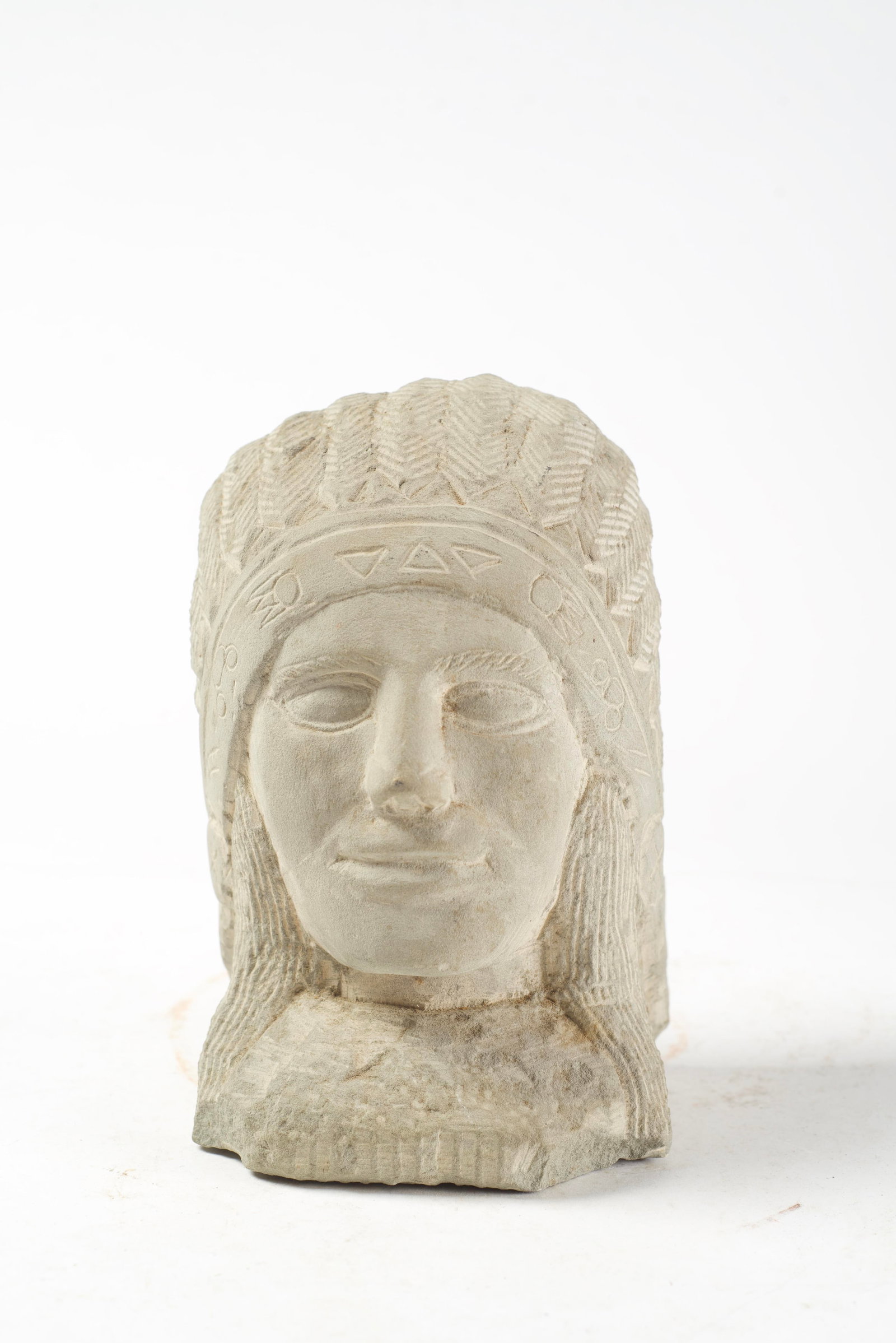 ERNEST "POPEYE" REED (OHIO, 1919-1985) FOLK ART CARVED STONE DIMINUTIVE NATIVE AMERICAN BUST (1 of 8)