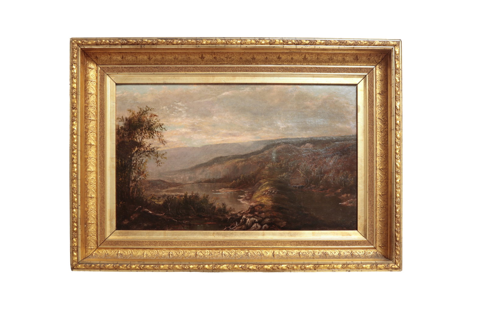 HUDSON RIVER SCHOOL OIL ON CANVAS OF A MOUNTAINOUS LANDSCAPE. (1 of 3)