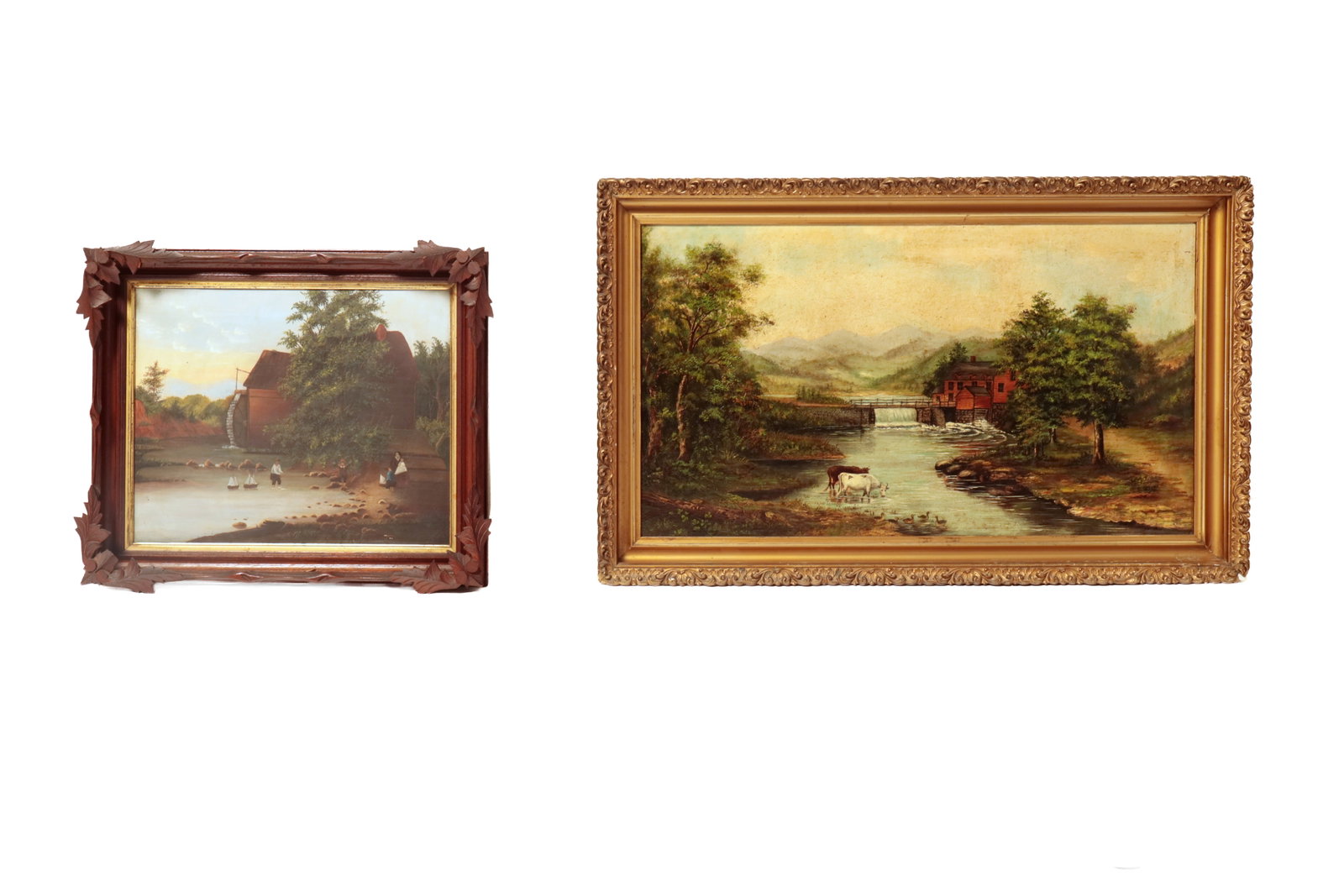 TWO OIL ON CANVAS LANDSCAPES OF GRIST MILLS. (1 of 5)