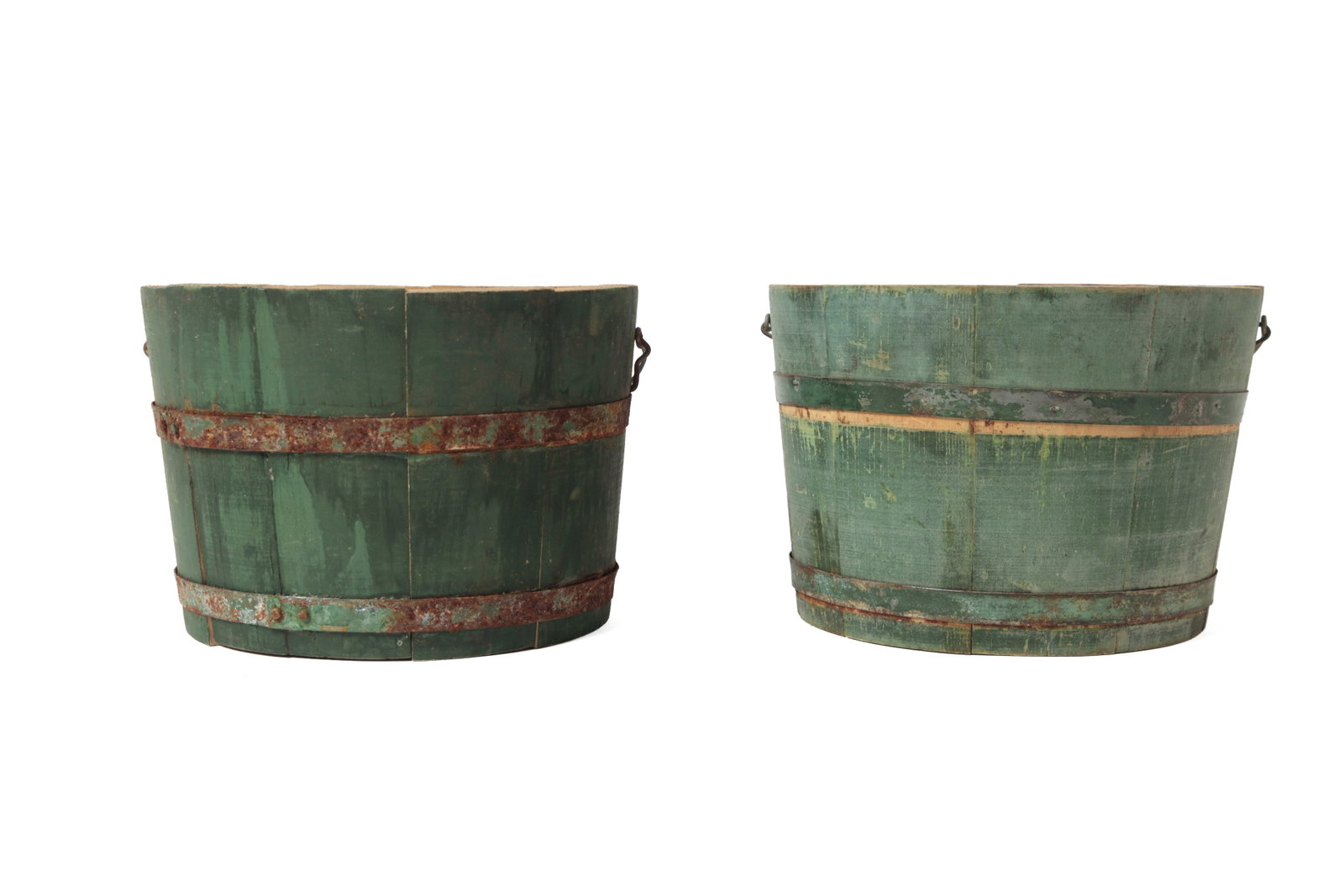FIVE STAVE-CONSTRUCTED PAILS IN ORIGINAL PAINT. - 10