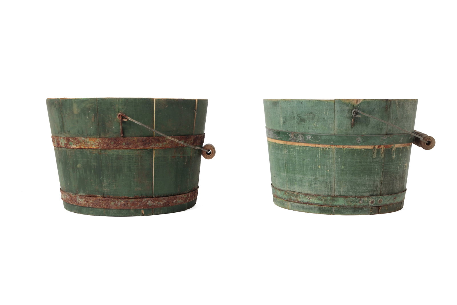 FIVE STAVE-CONSTRUCTED PAILS IN ORIGINAL PAINT. - 11