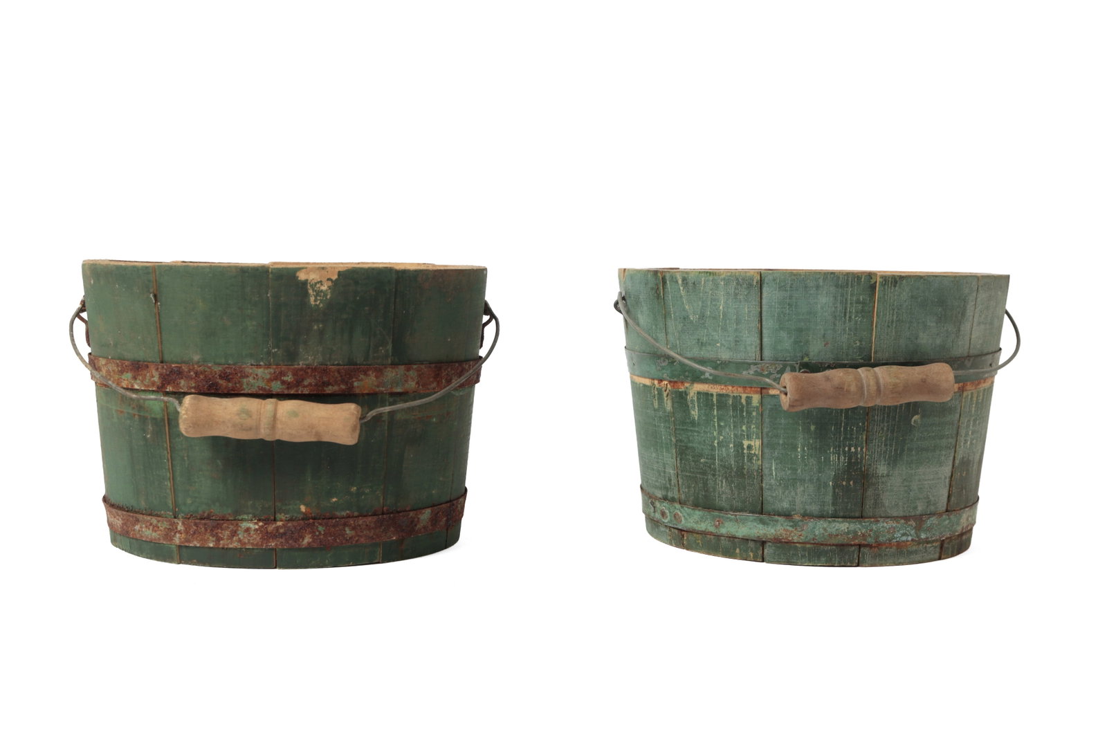 FIVE STAVE-CONSTRUCTED PAILS IN ORIGINAL PAINT. - 12