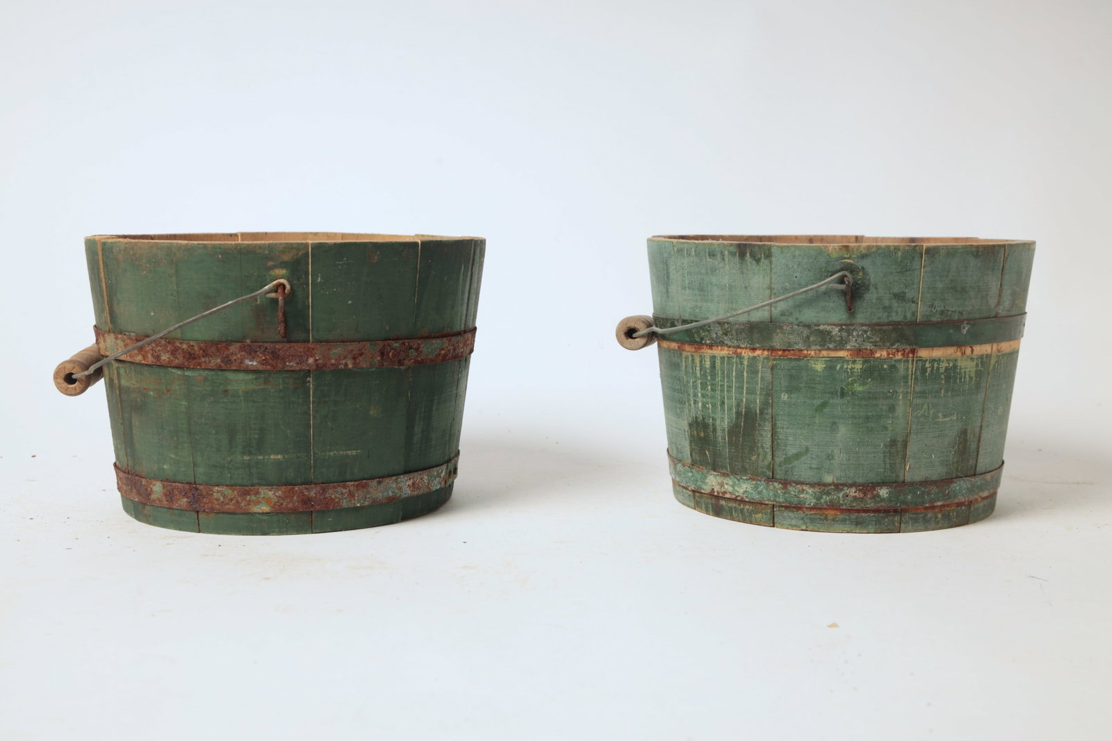 FIVE STAVE-CONSTRUCTED PAILS IN ORIGINAL PAINT. - 13