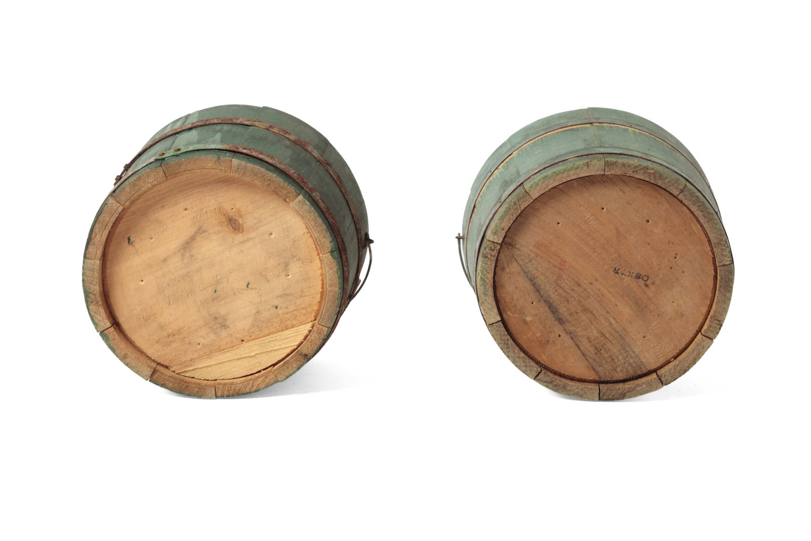 FIVE STAVE-CONSTRUCTED PAILS IN ORIGINAL PAINT. - 15