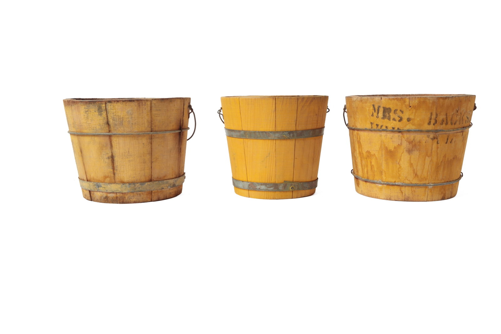 FIVE STAVE-CONSTRUCTED PAILS IN ORIGINAL PAINT. - 2