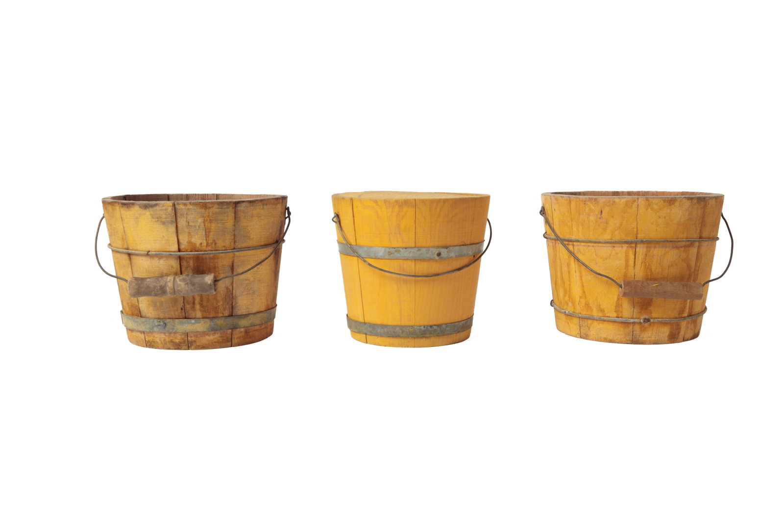 FIVE STAVE-CONSTRUCTED PAILS IN ORIGINAL PAINT. - 4