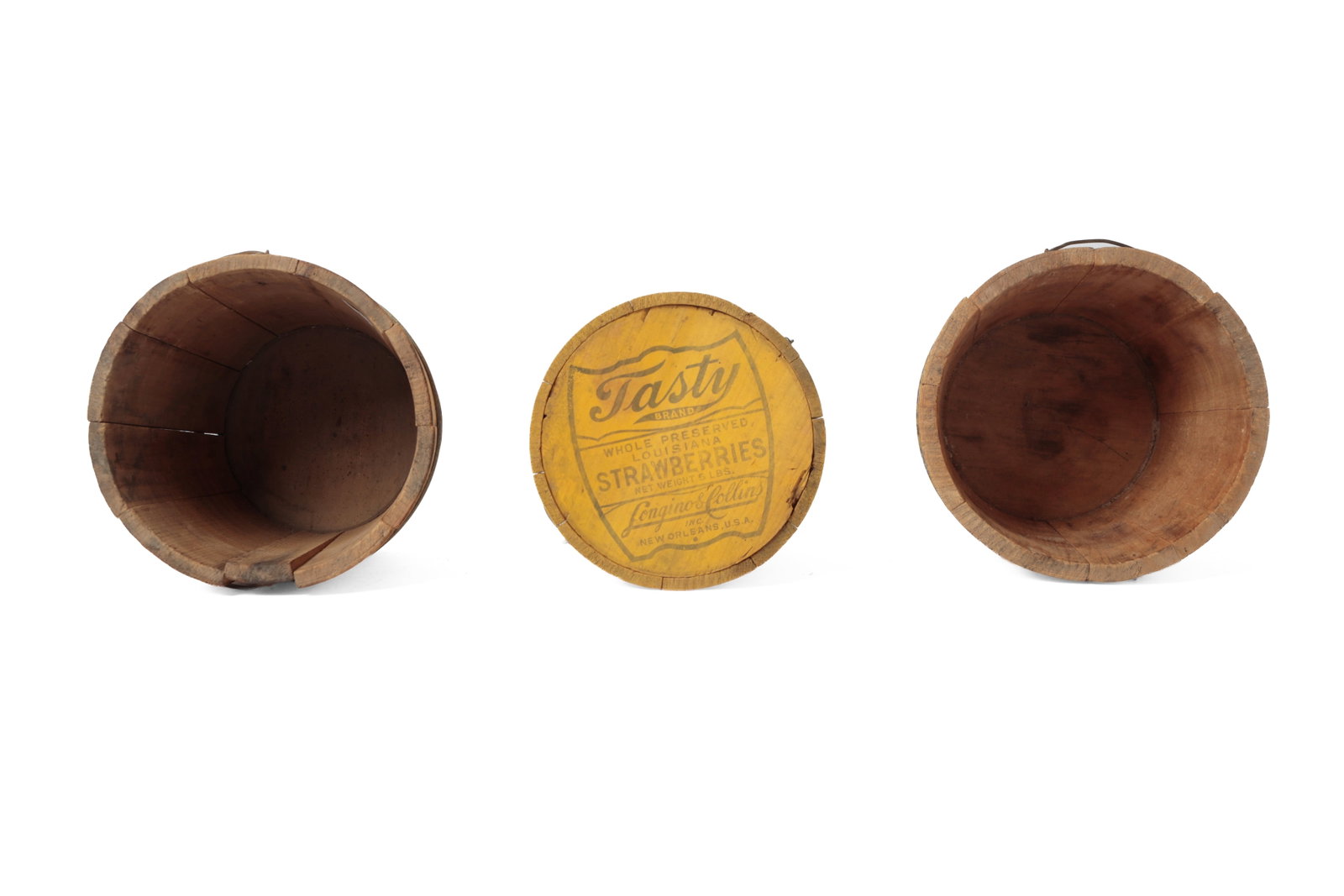 FIVE STAVE-CONSTRUCTED PAILS IN ORIGINAL PAINT. - 6