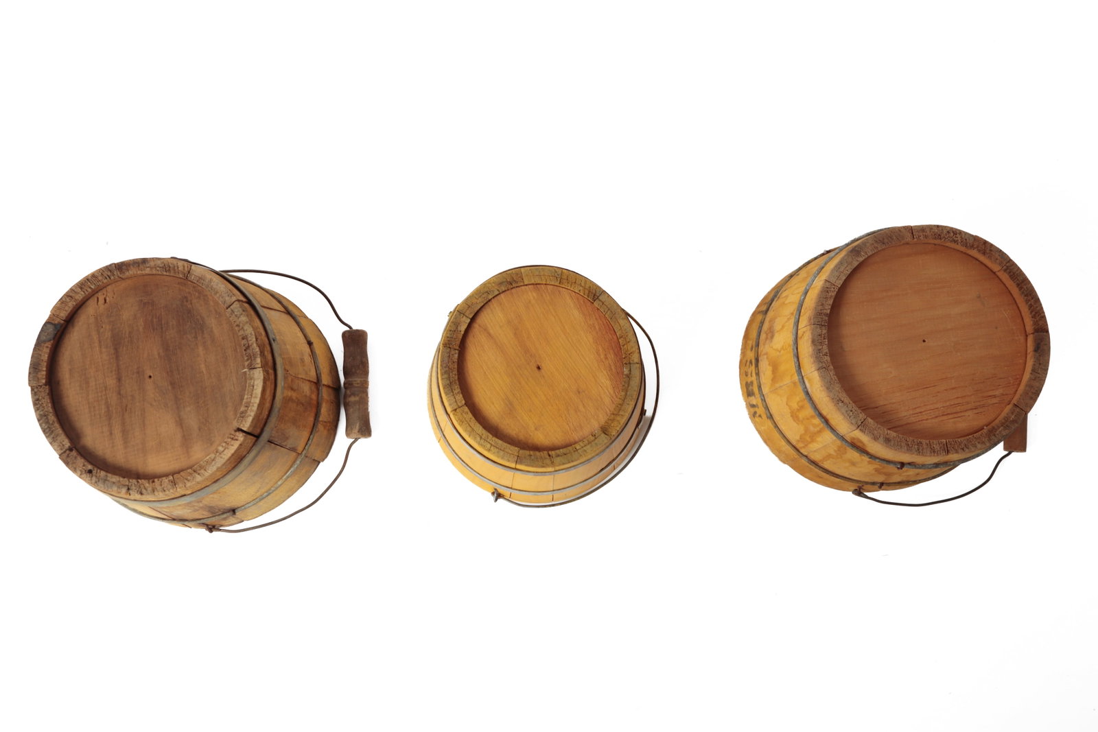 FIVE STAVE-CONSTRUCTED PAILS IN ORIGINAL PAINT. - 7