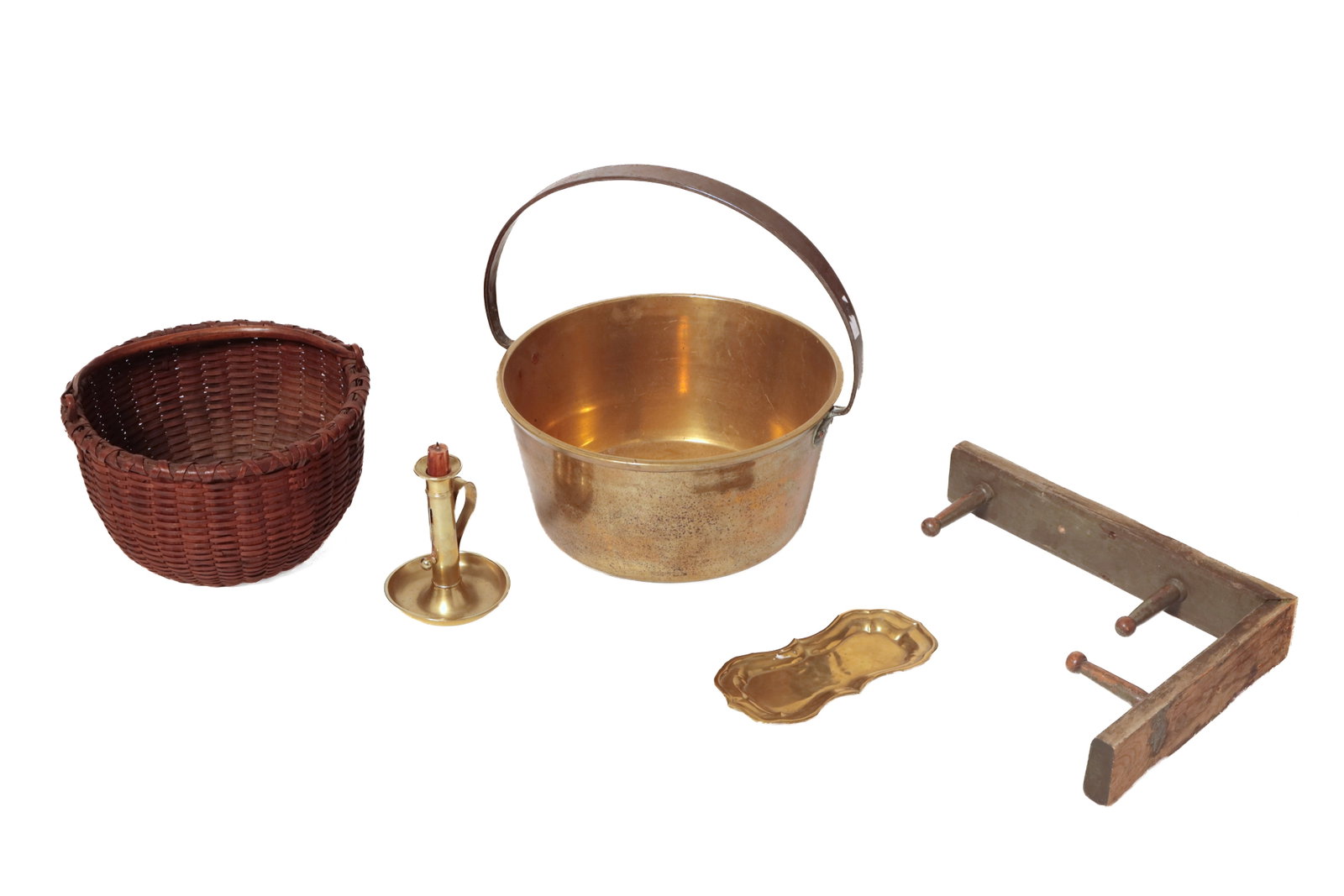 GROUP OF FIVE HOUSEHOLD ITEMS, INCL. SPLINT-WOVEN BASKET. (1 of 20)