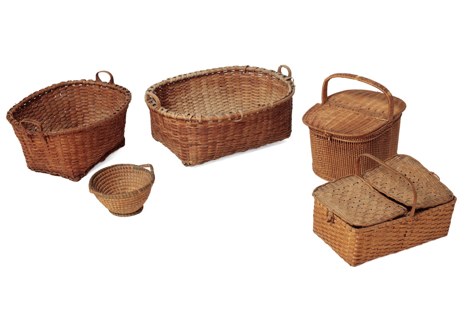 COLLECTION OF FIVE BASKETS. (1 of 9)