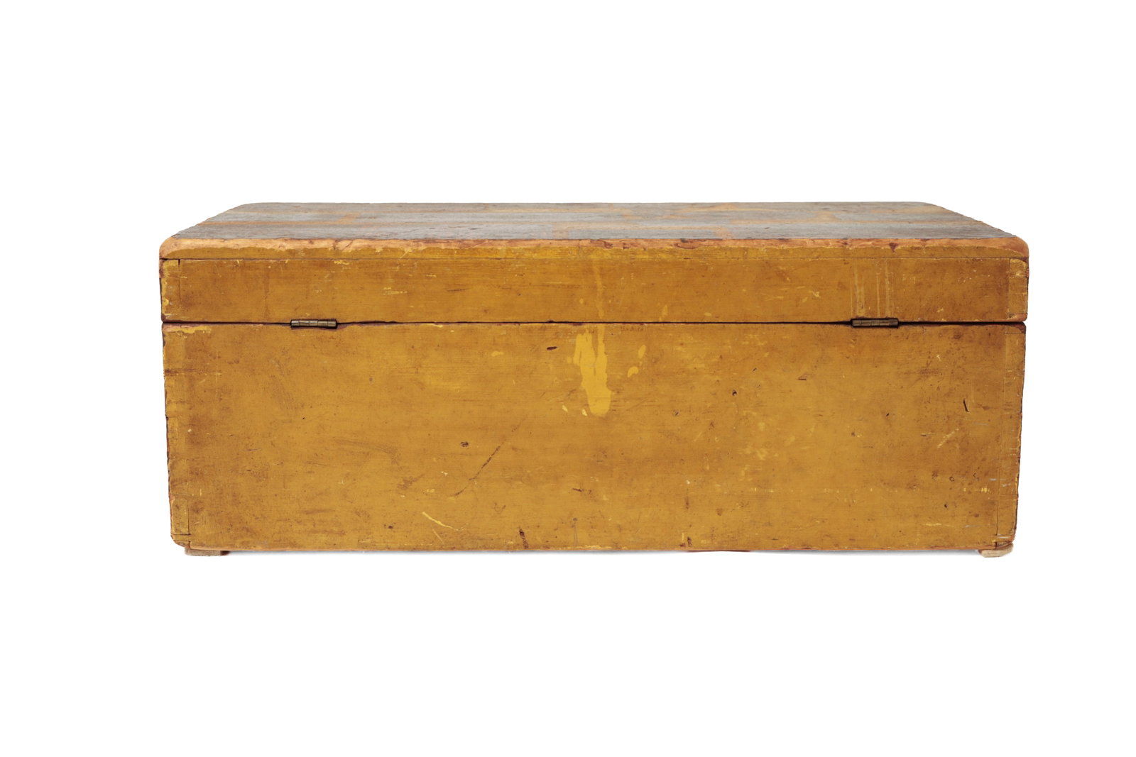 MUSTARD-PAINTED DOCUMENT BOX WITH DECOUPAGED DECALS. - 4