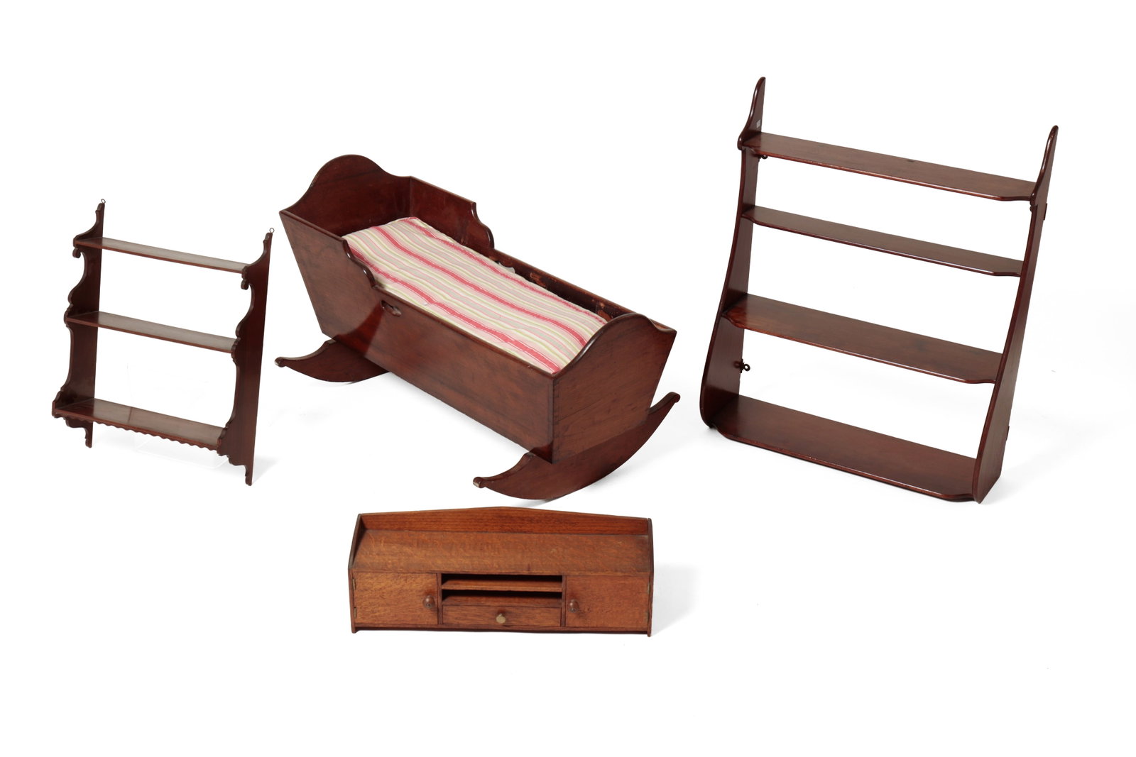 TWO HANGING SHELVES, A CRADLE, AND A DESK ORGANIZER. (1 of 11)