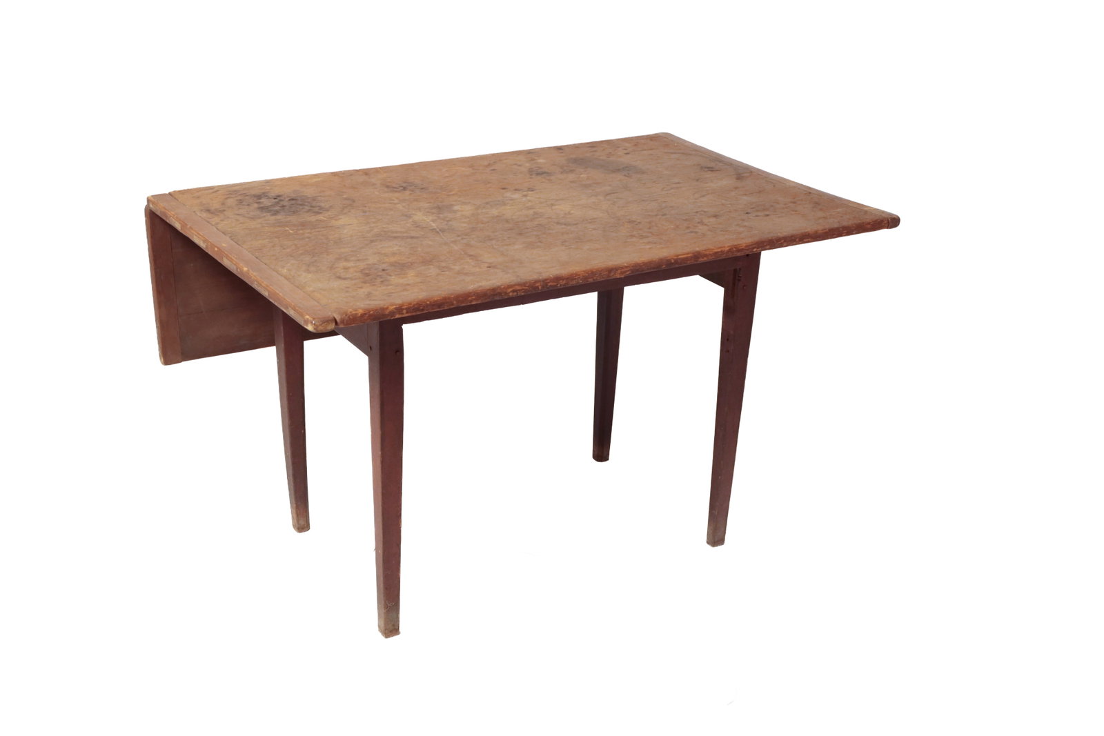 SINGLE DROP LEAF TAVERN TABLE WITH ORIGINAL RED PAINT. (1 of 6)