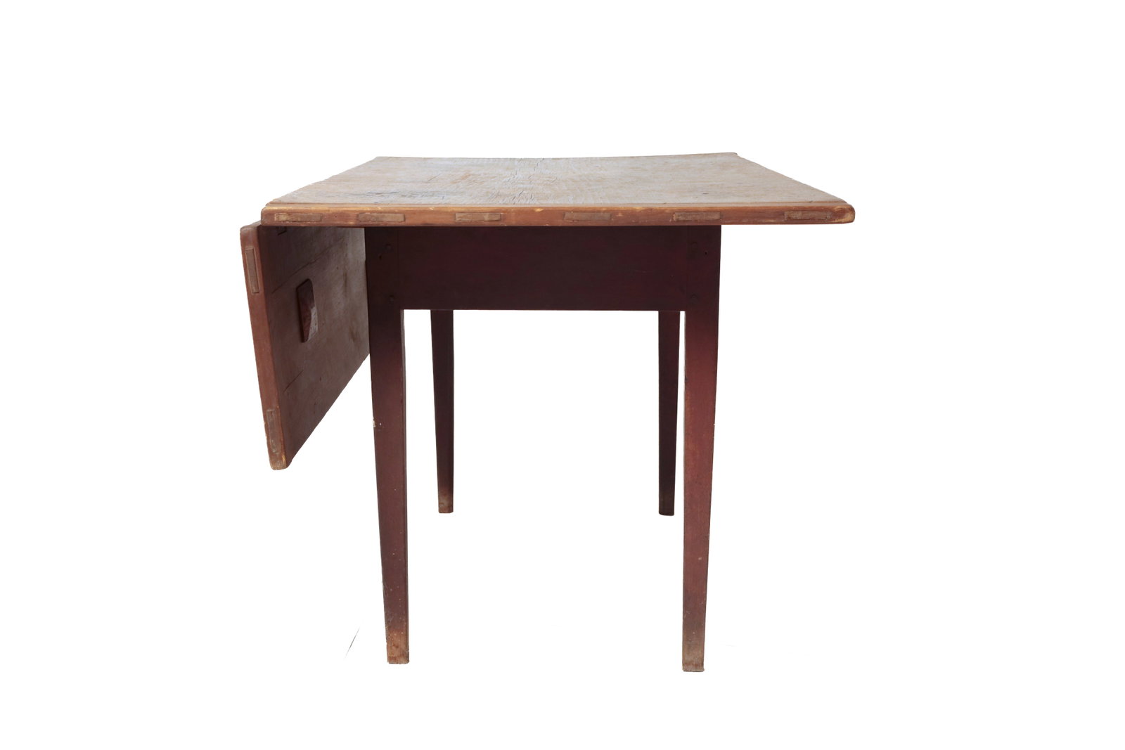 SINGLE DROP LEAF TAVERN TABLE WITH ORIGINAL RED PAINT. - 2