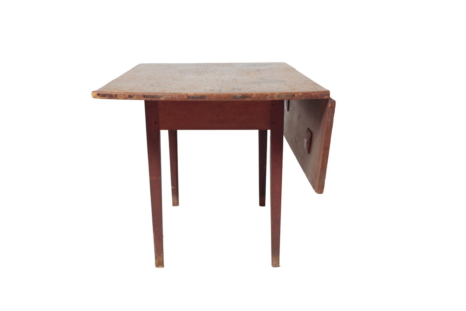 SINGLE DROP LEAF TAVERN TABLE WITH ORIGINAL RED PAINT. - 4