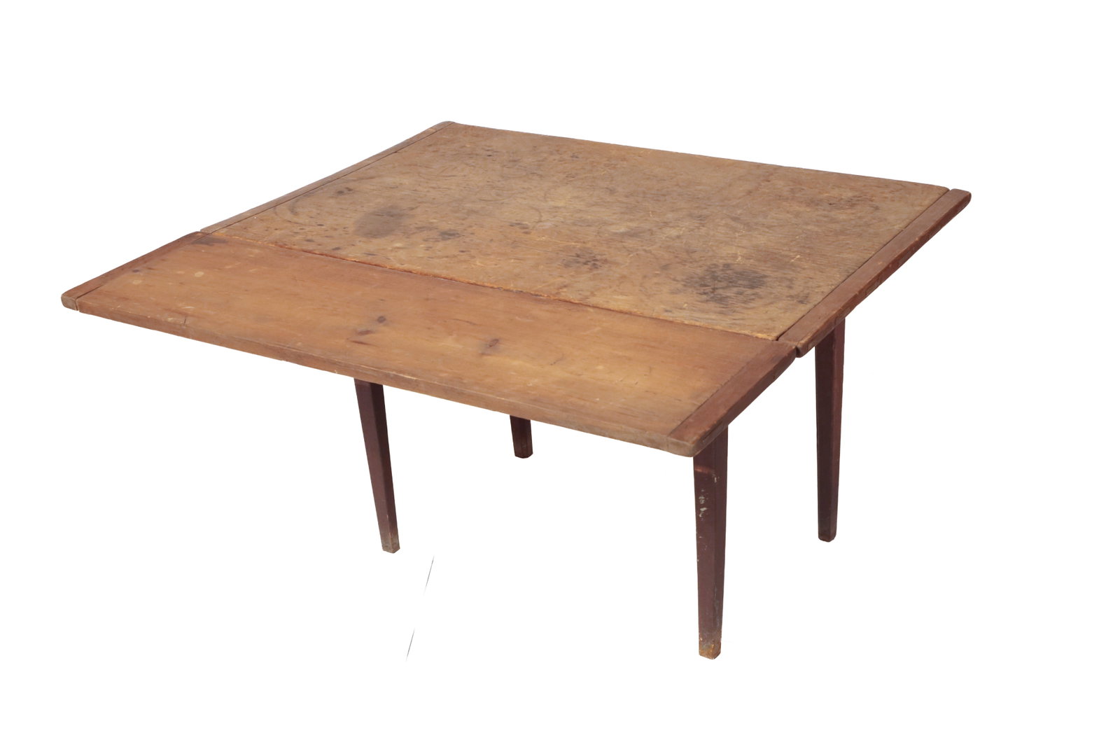 SINGLE DROP LEAF TAVERN TABLE WITH ORIGINAL RED PAINT. - 6