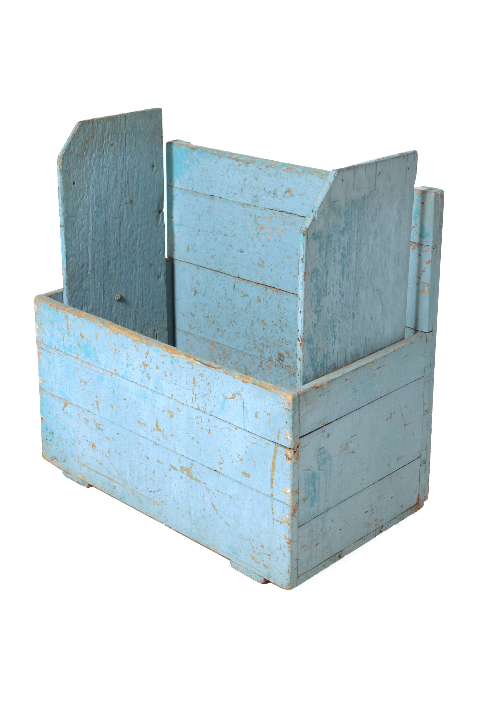 BLUE PAINTED WOODEN FIREWOOD BOX. (1 of 7)