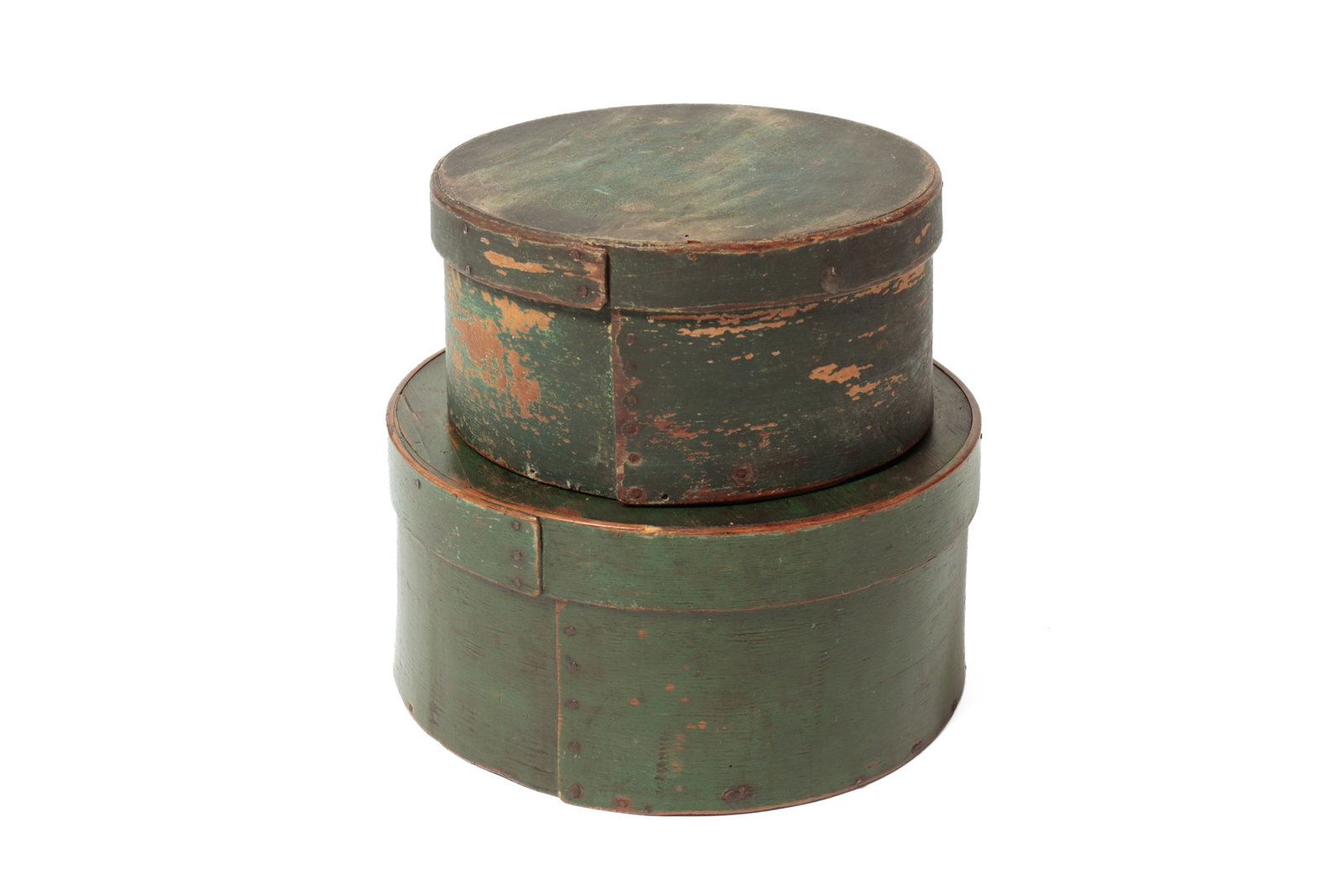 TWO BENTWOOD PANTRY BOXES IN ORIGINAL GREEN PAINT. (1 of 7)